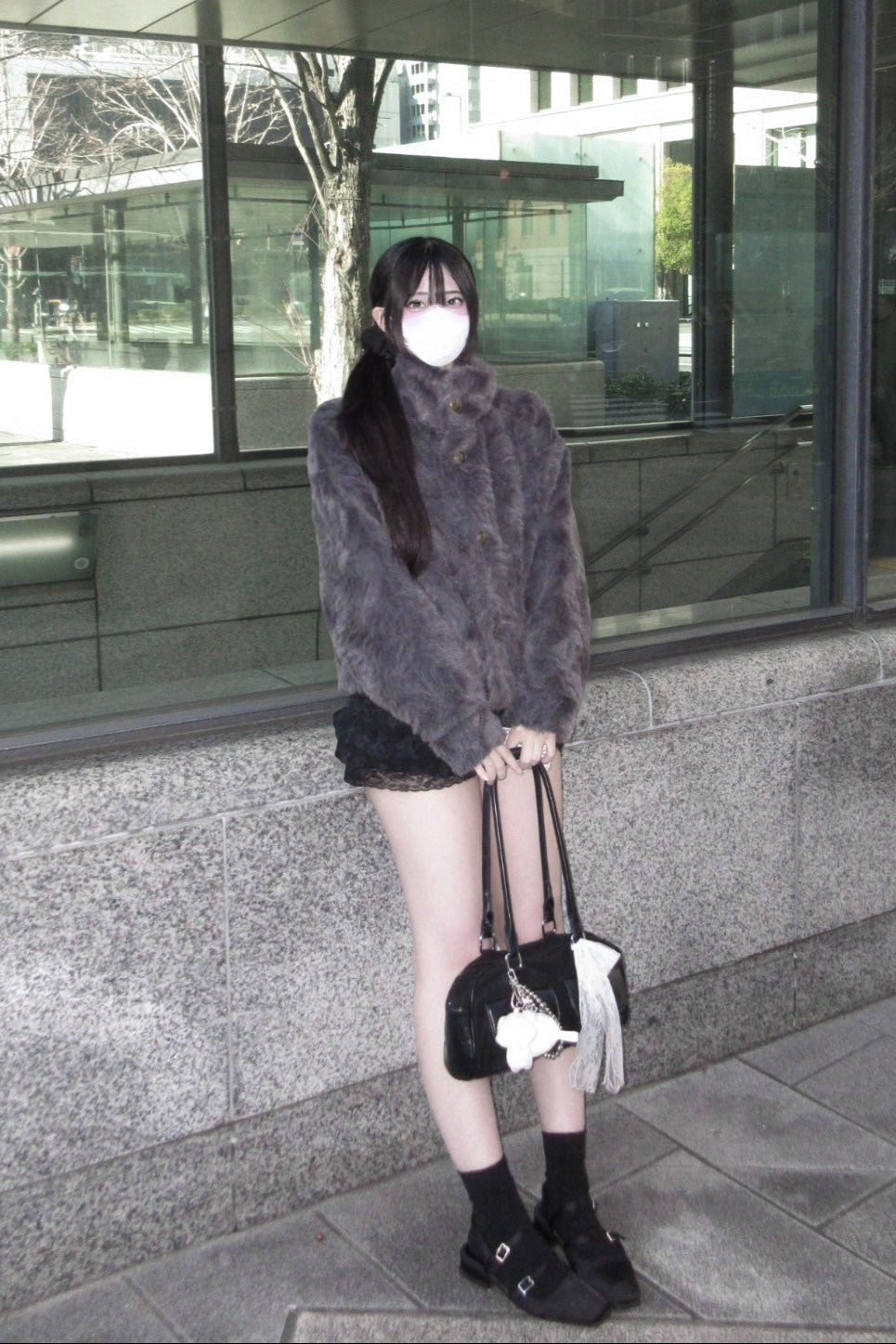 フェイクファースタンドカラーコート KR30364