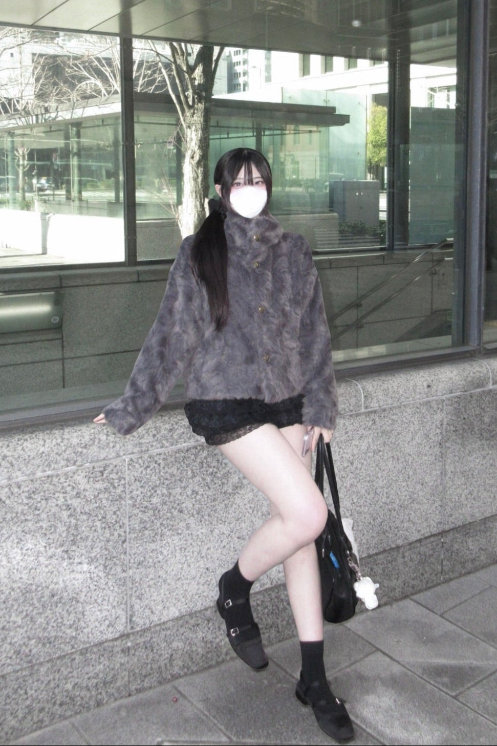 フェイクファースタンドカラーコート KR30364