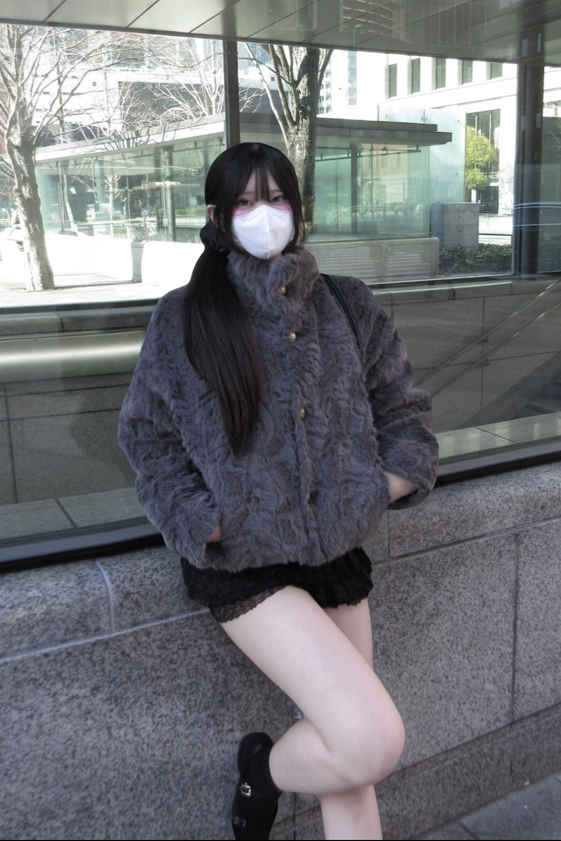 フェイクファースタンドカラーコート KR30364