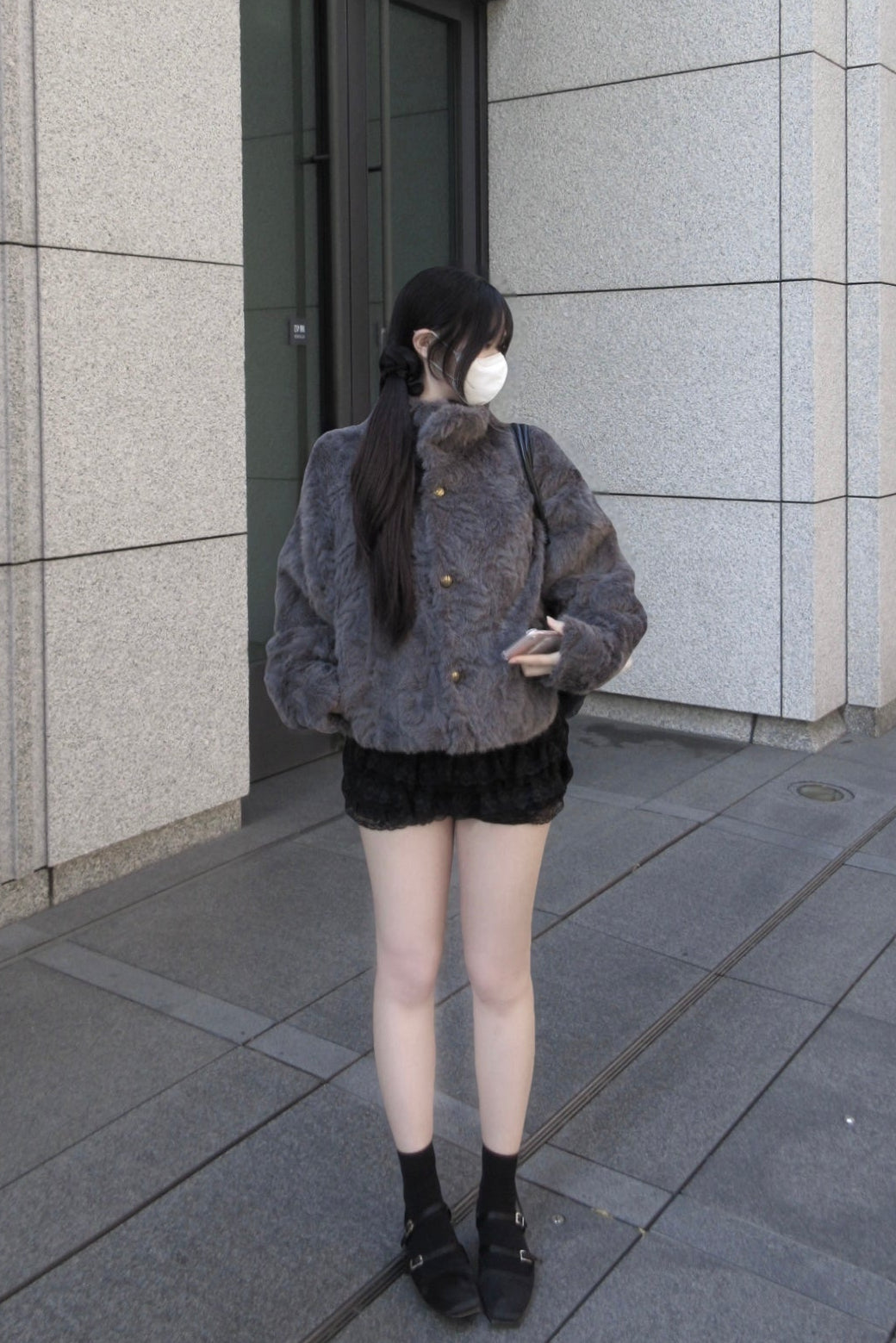 フェイクファースタンドカラーコート KR30364