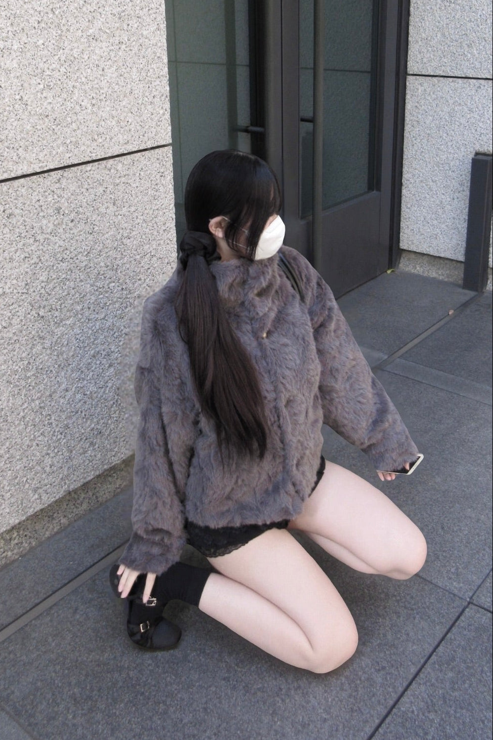 フェイクファースタンドカラーコート KR30364