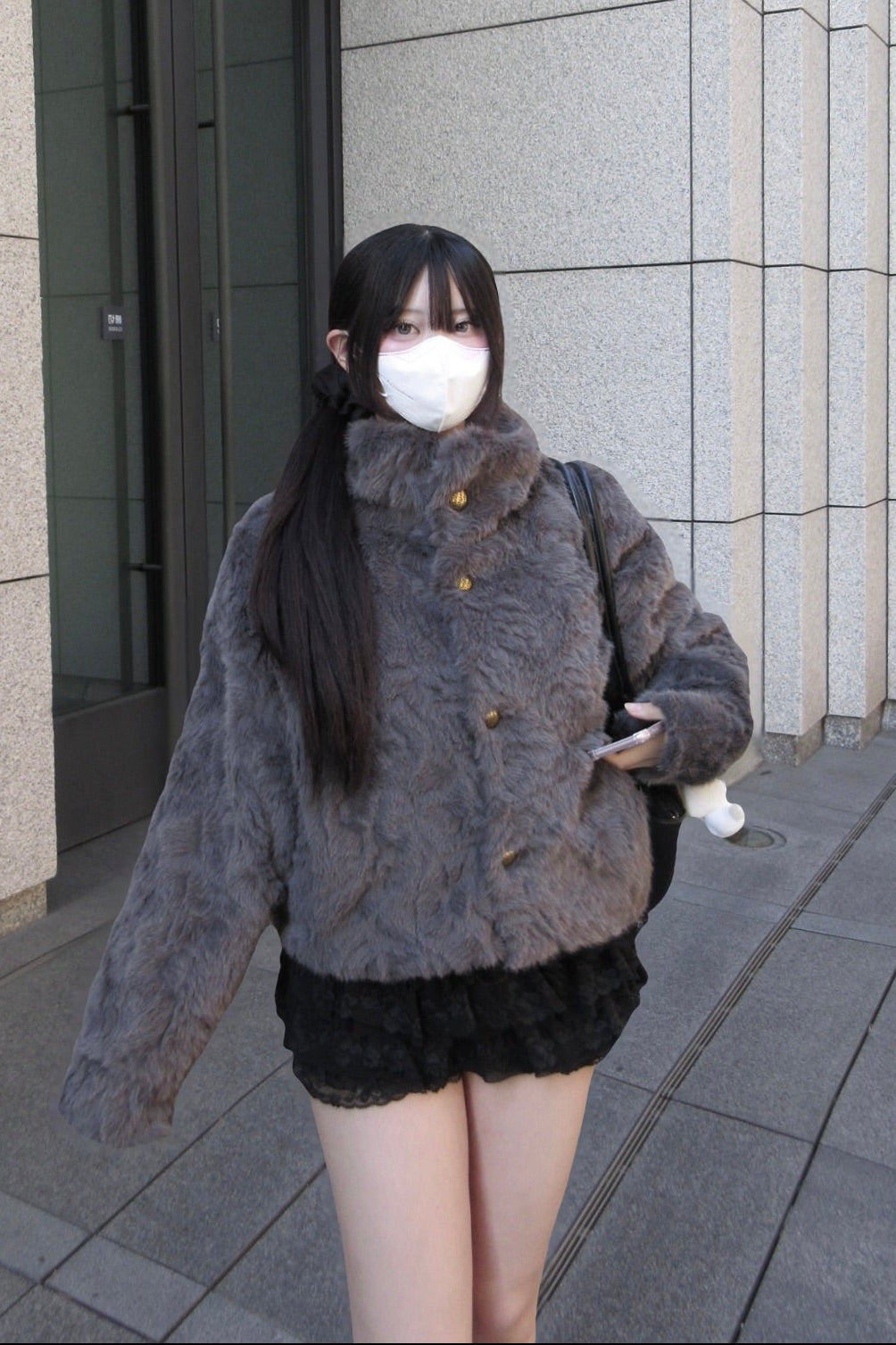 フェイクファースタンドカラーコート KR30364