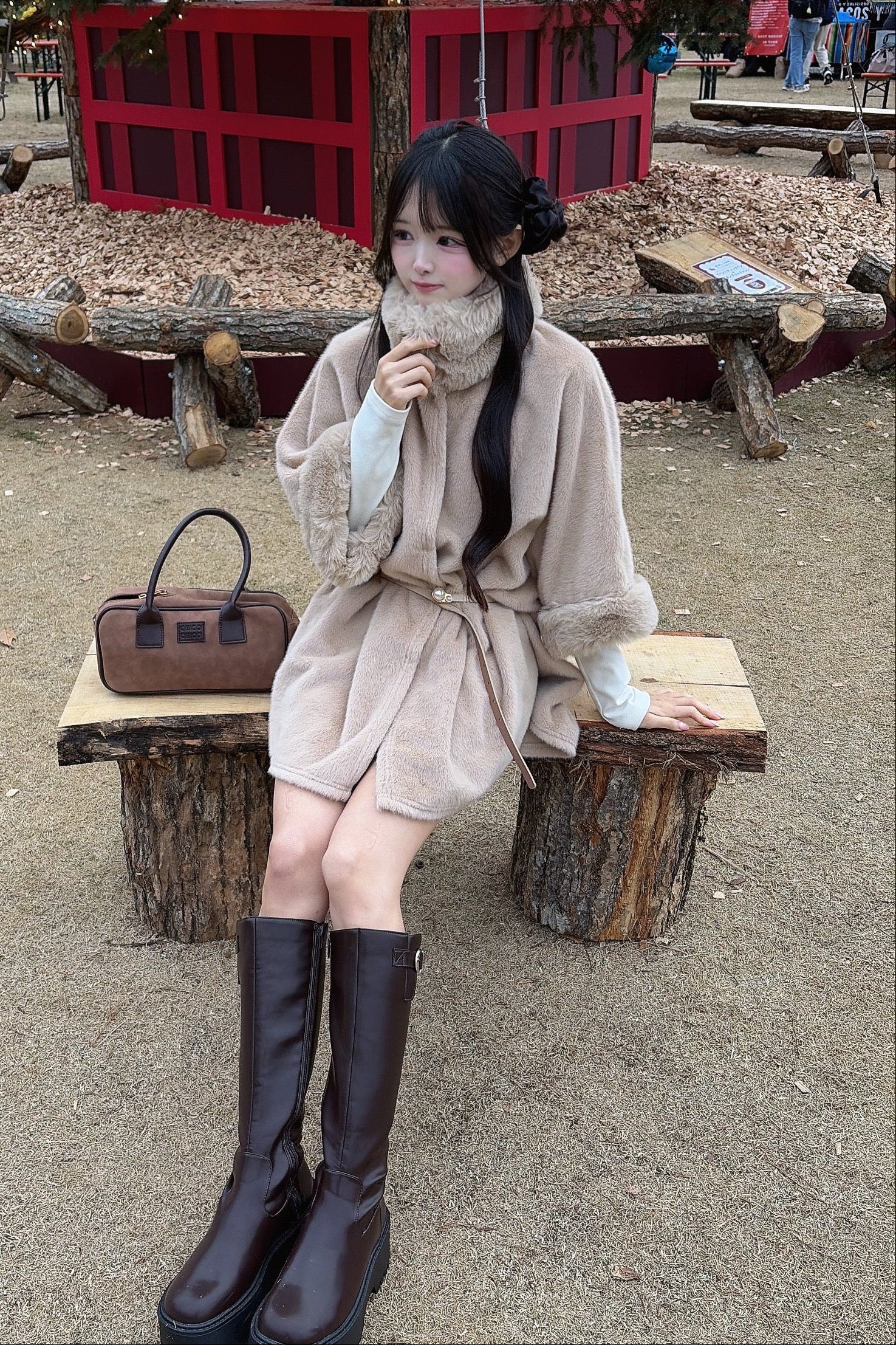 スリーブファーポンチョコート KR30204