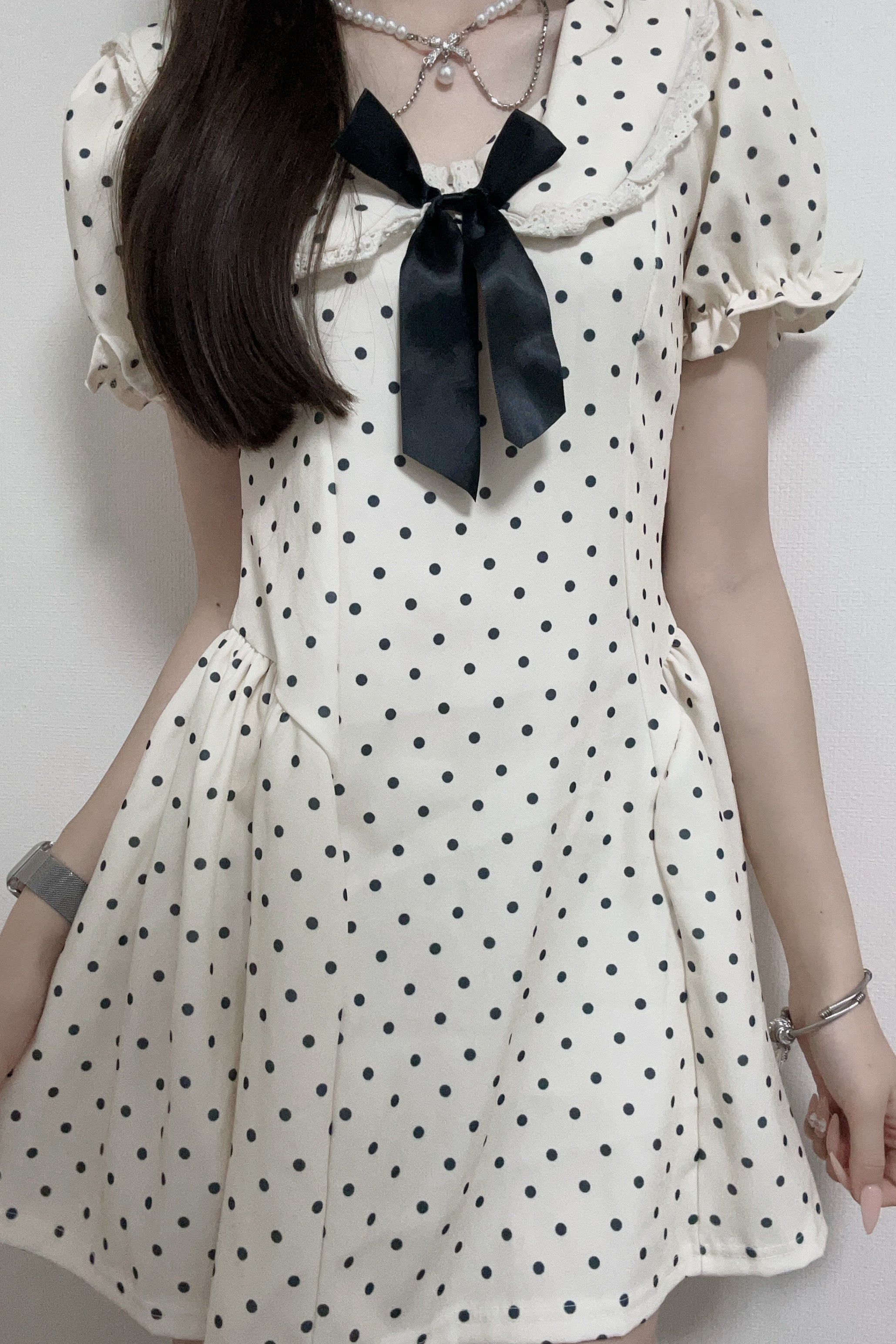 ドットフリルリボンワンピース KR12101