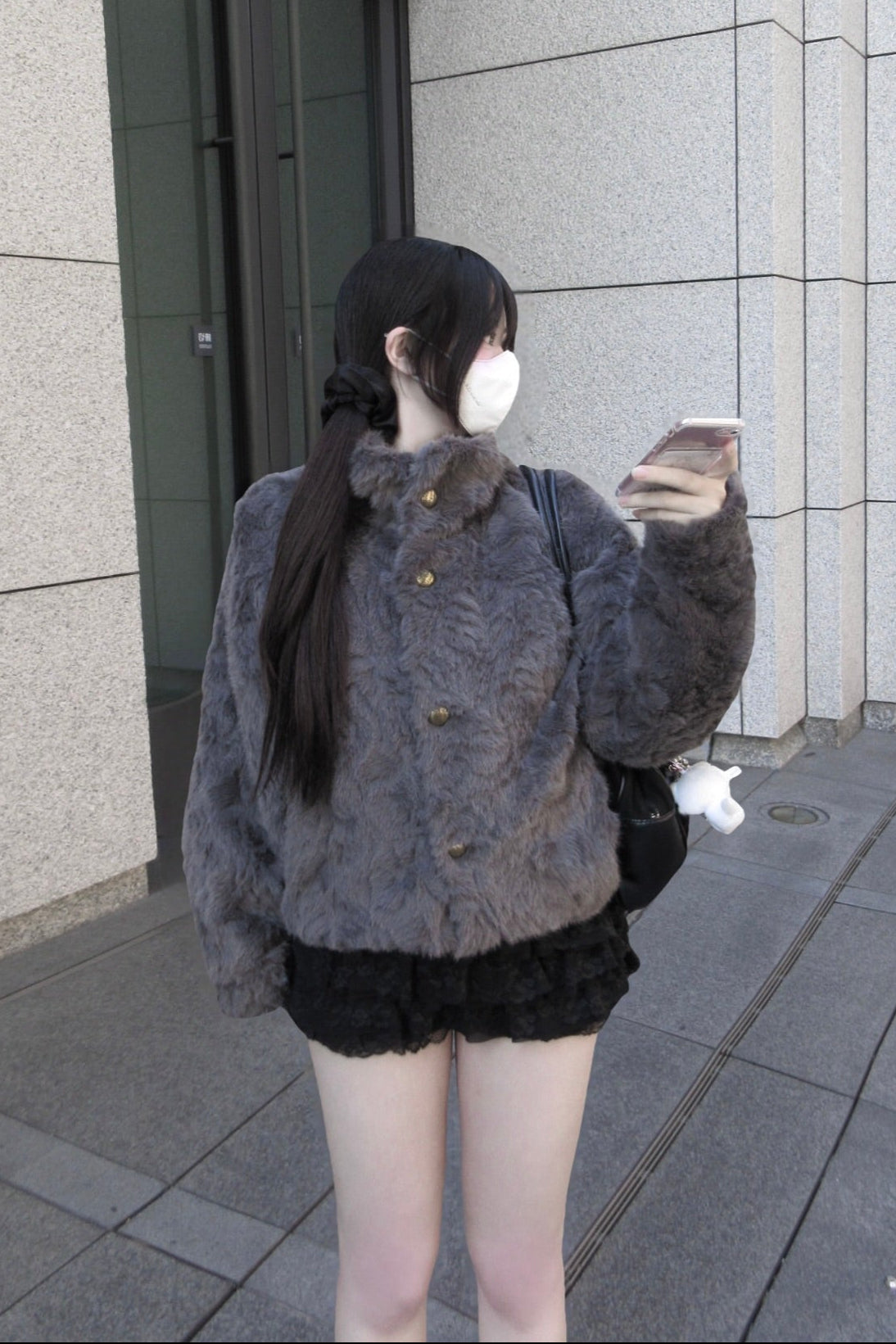 フェイクファースタンドカラーコート KR30364