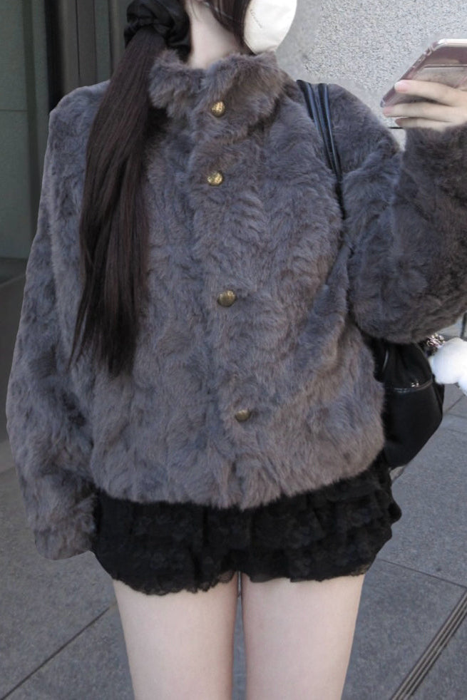 フェイクファースタンドカラーコート KR30364