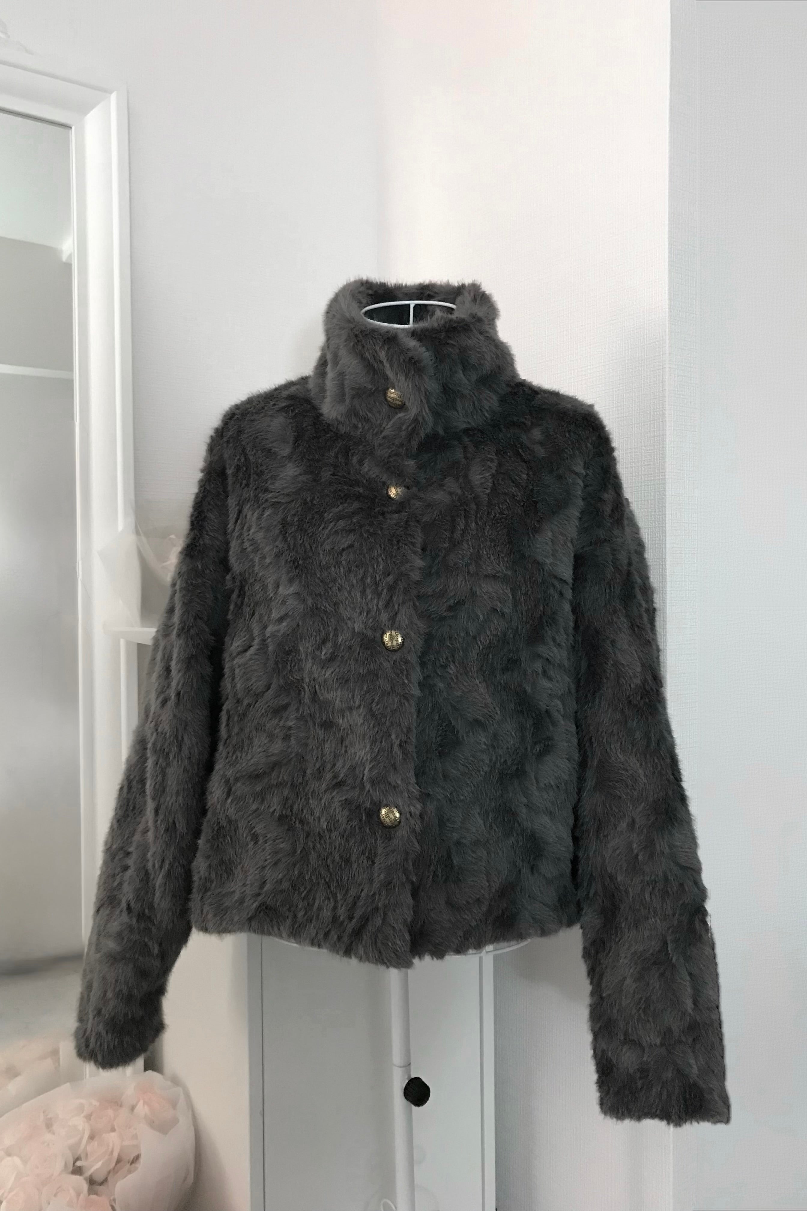 フェイクファースタンドカラーコート KR30364