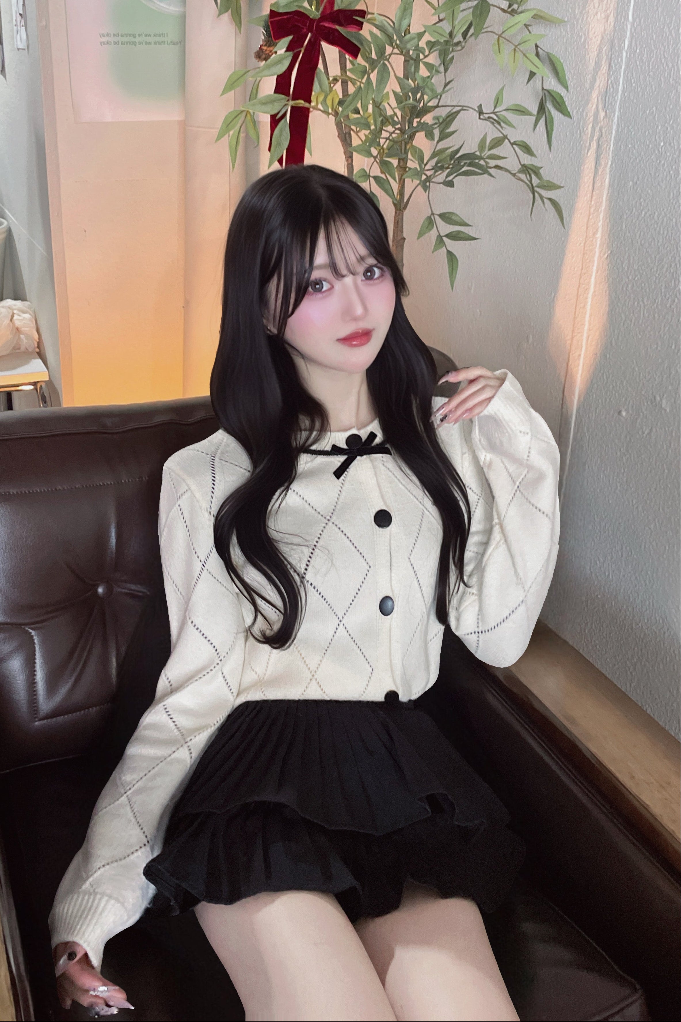 スカシアミフロントリボンカーディガン KR13600