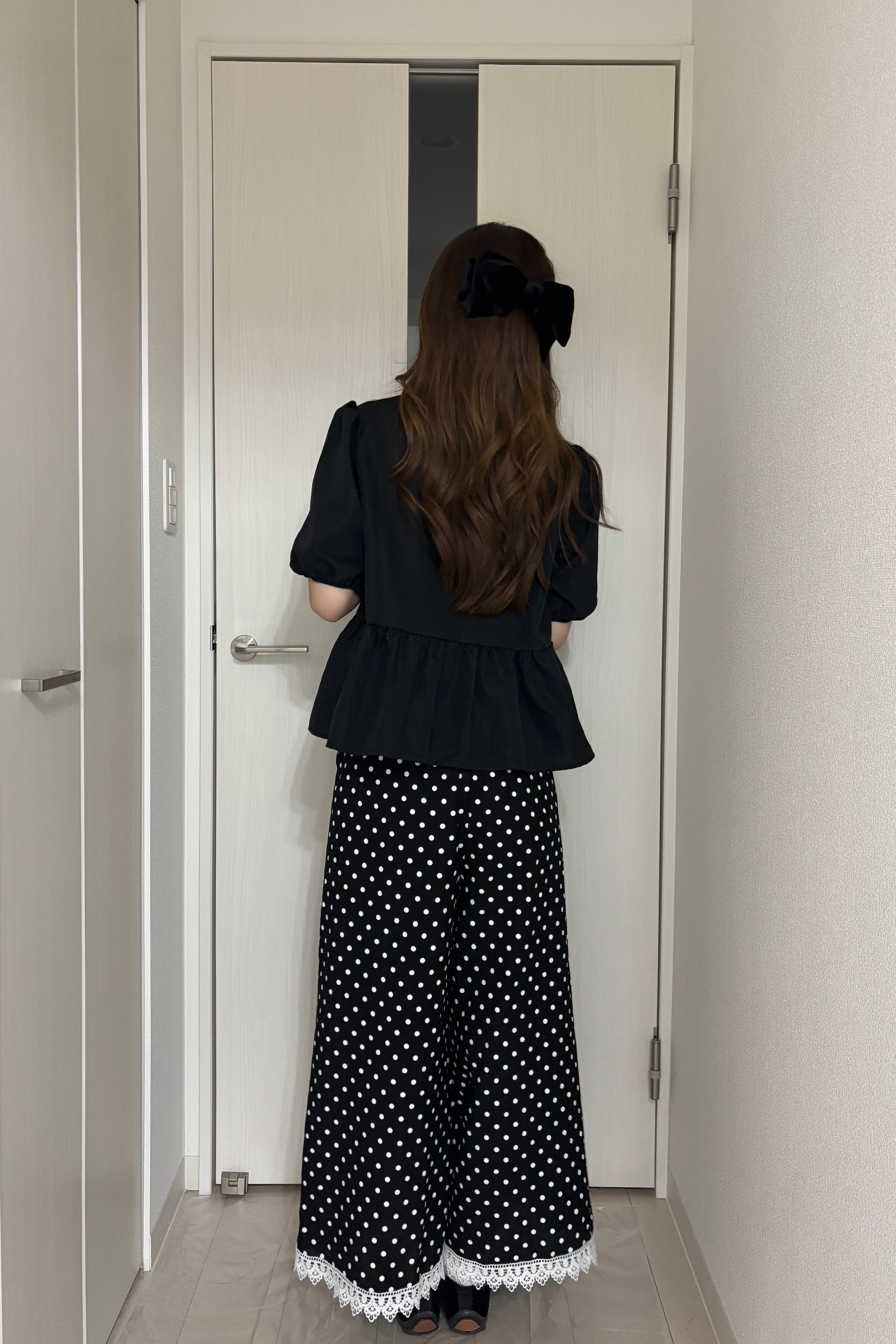 ドットレースヘムワイドロングパンツ KR15654