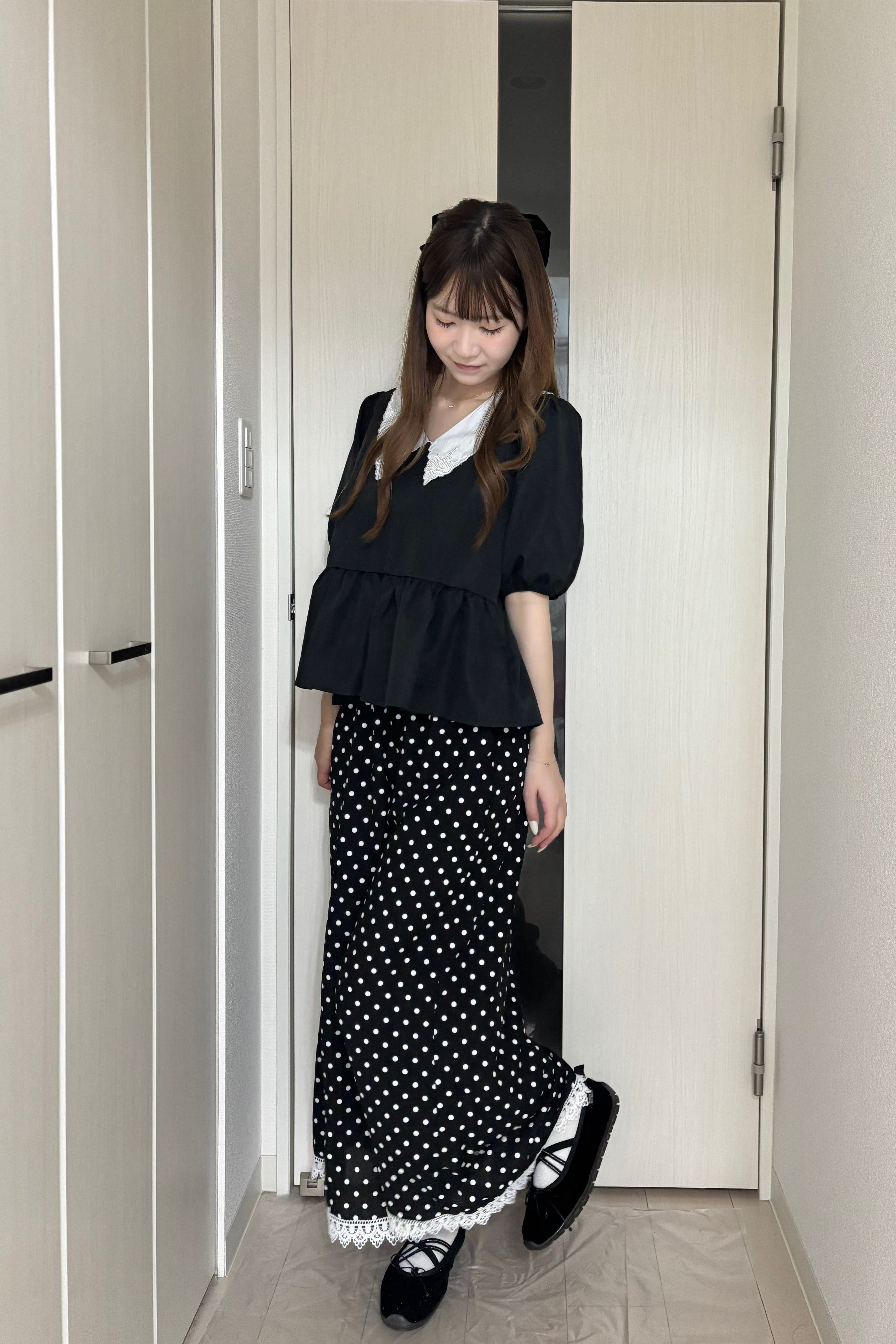 ドットレースヘムワイドロングパンツ KR15654
