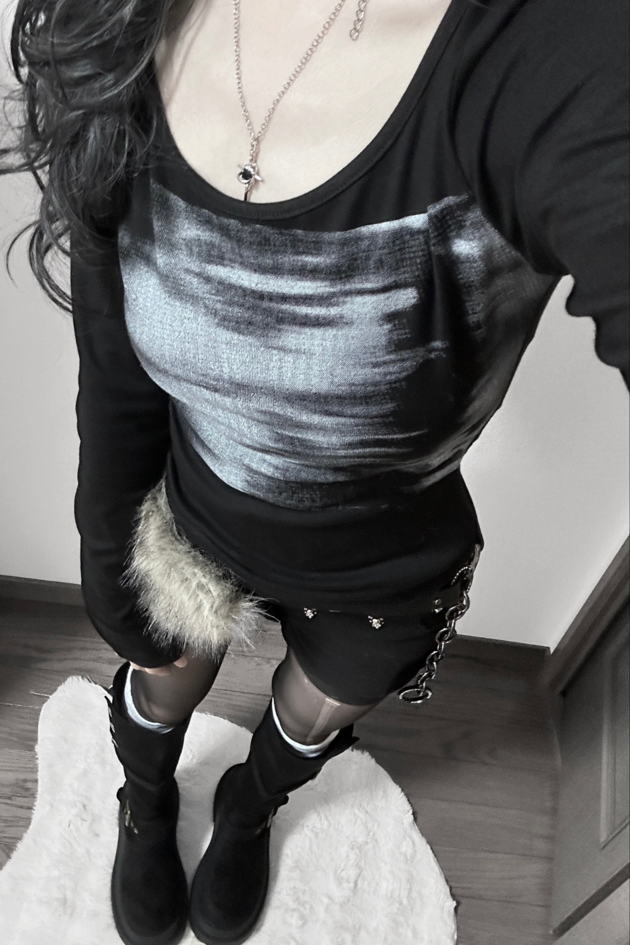 アシンメトリーブラッシュプリントトップス KR13925