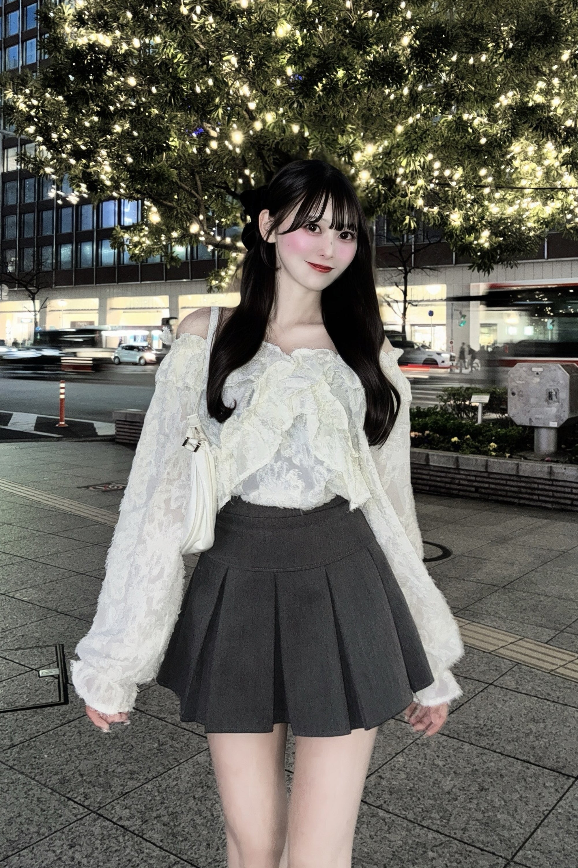 フラワーフリルオフショルシャツ KR14125