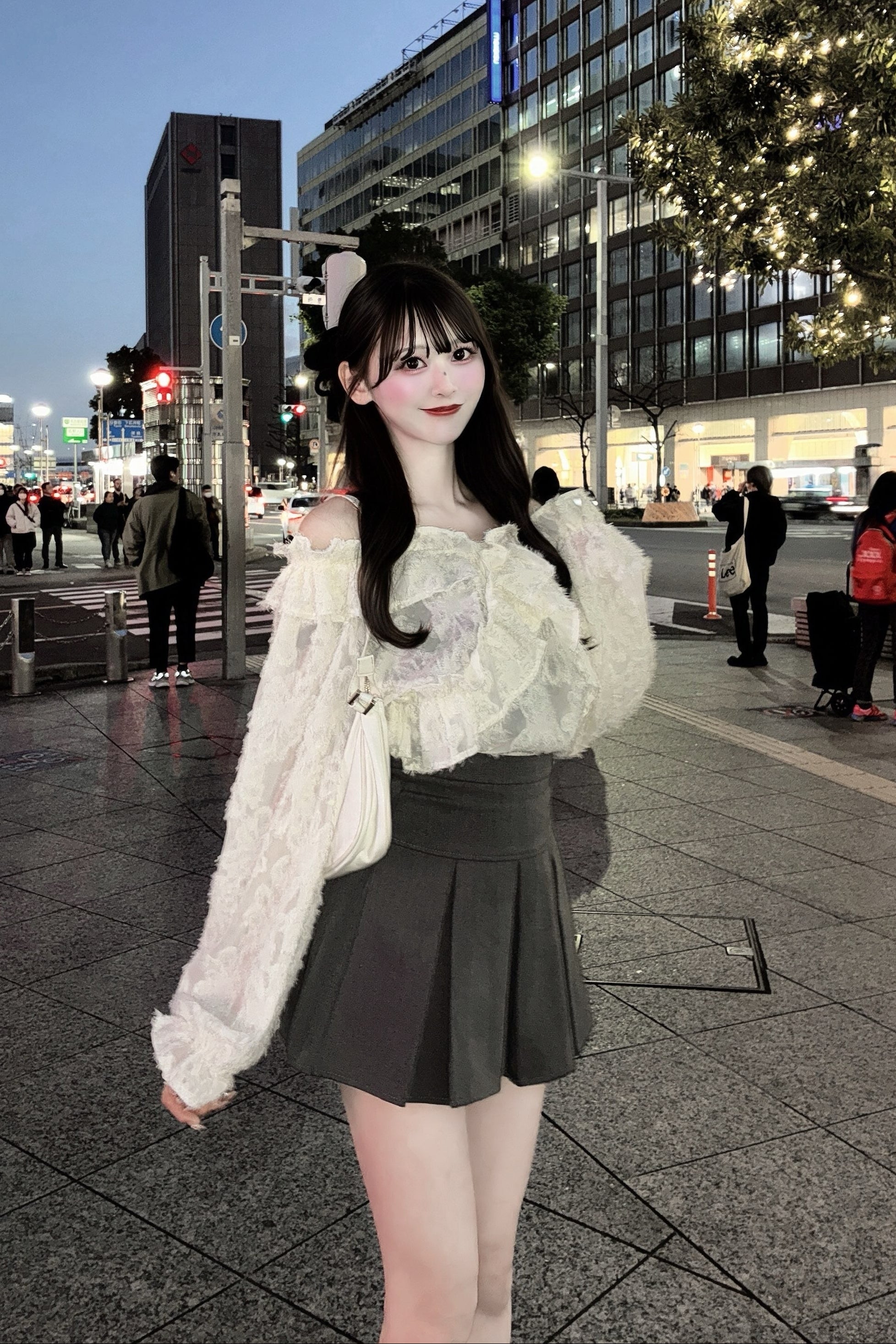 フラワーフリルオフショルシャツ KR14125