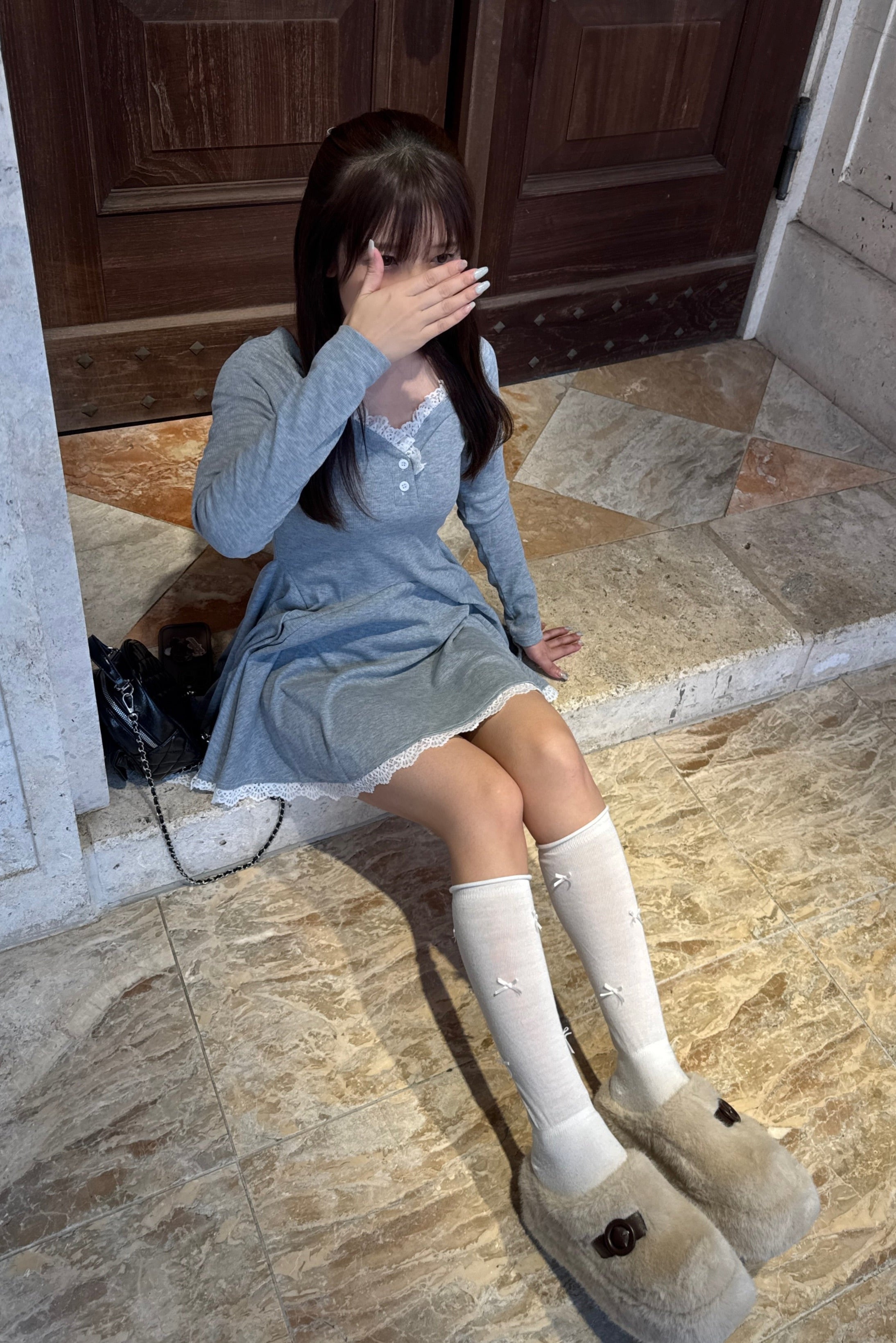フリルフレアニットワンピース KR12783
