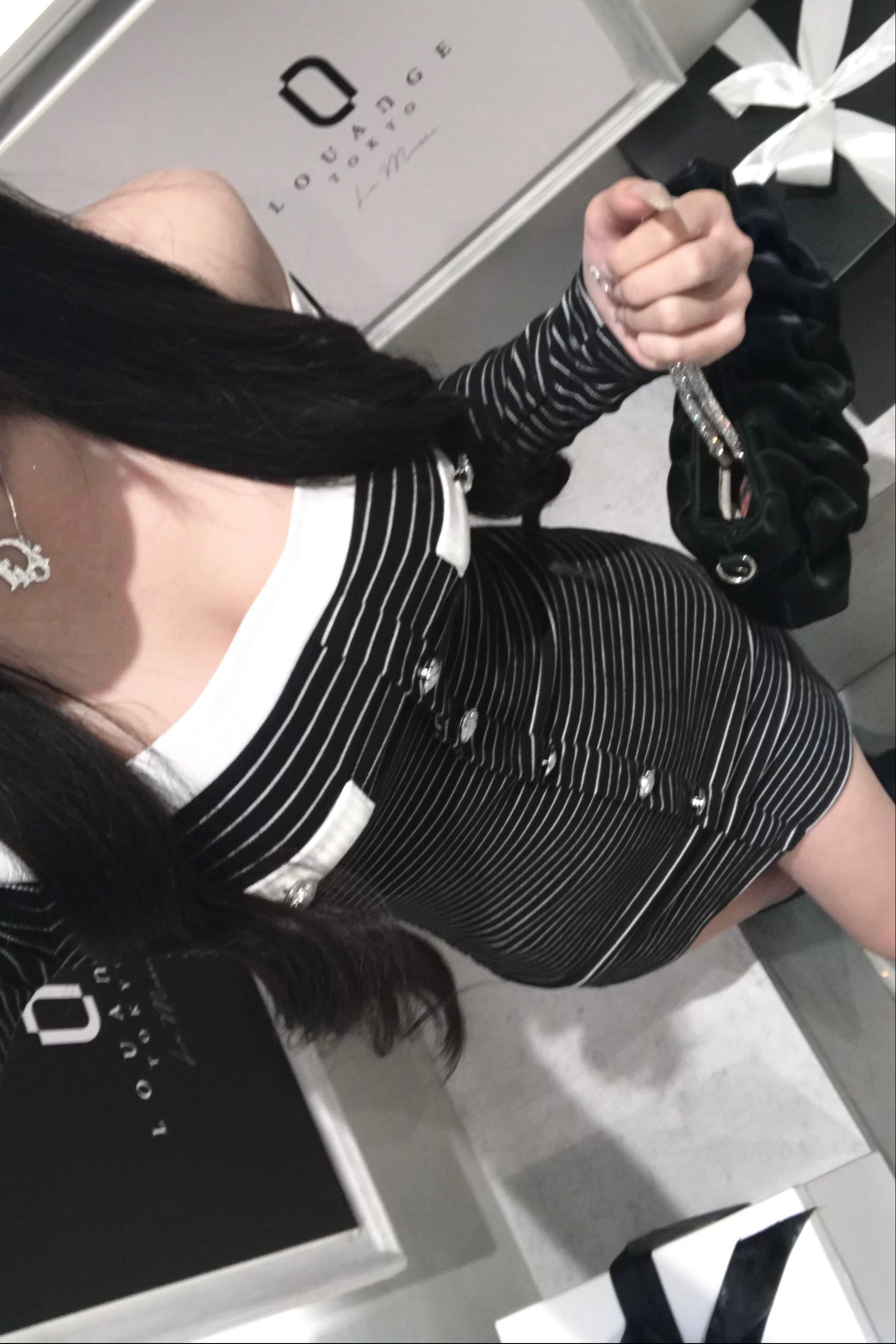 ボーダーオフショルタイトワンピース KR13402