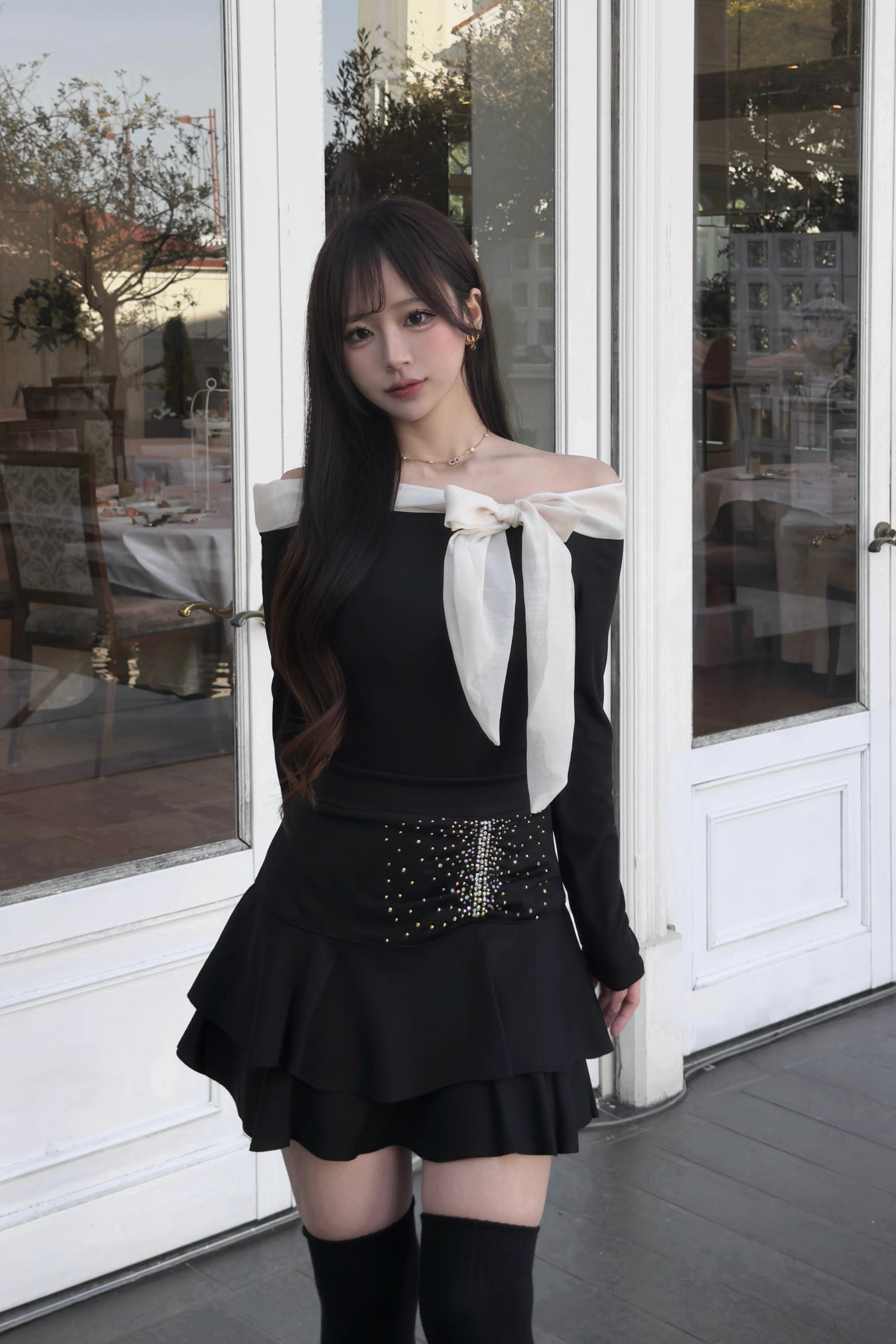 オフショルリボンブラウス KR14296