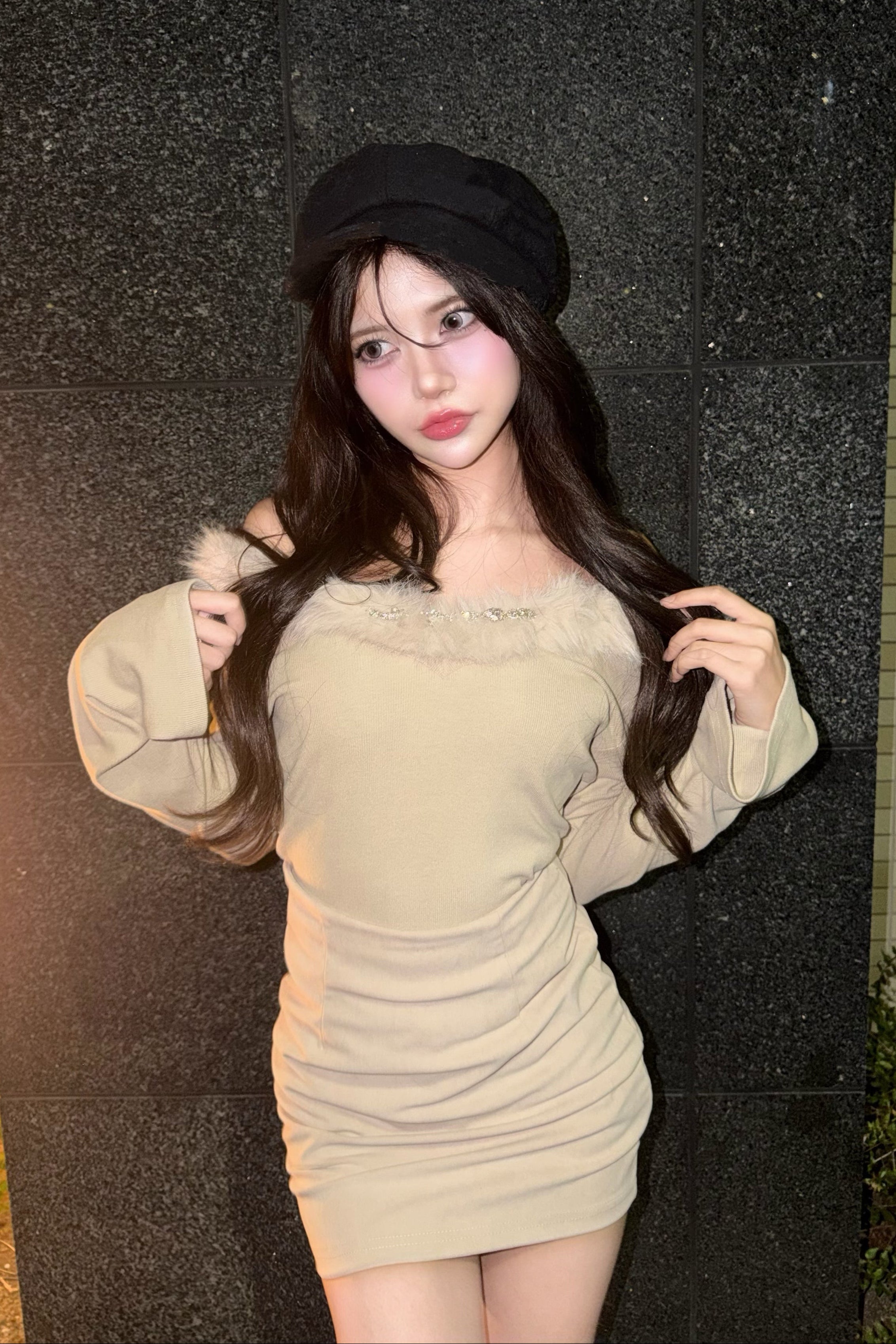 フェイクファーカットソー KR12319