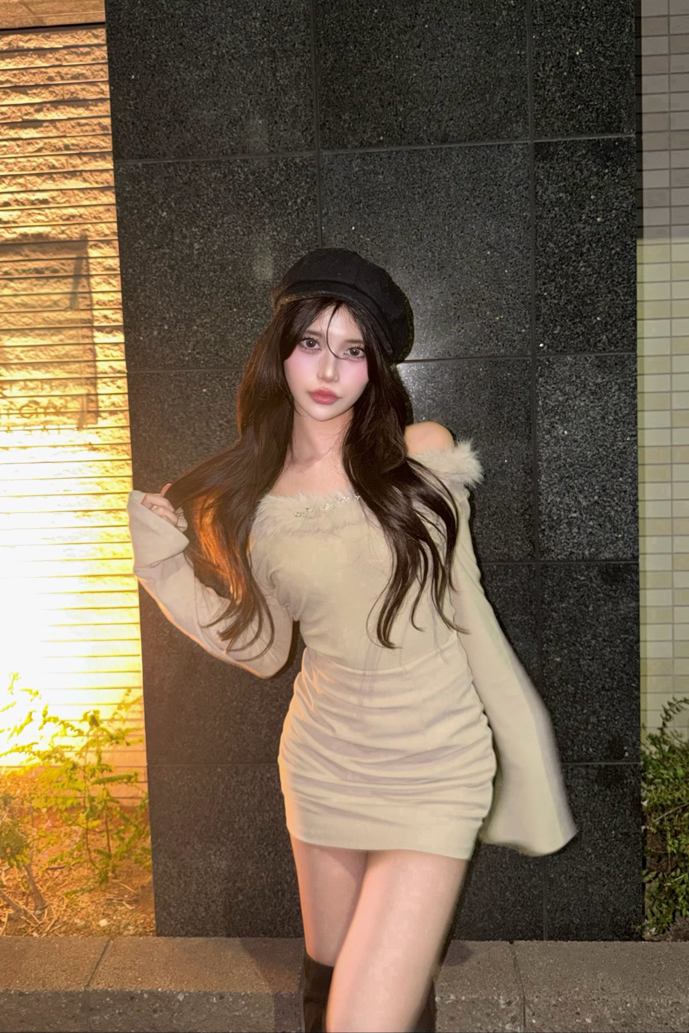 フェイクファーカットソー KR12319