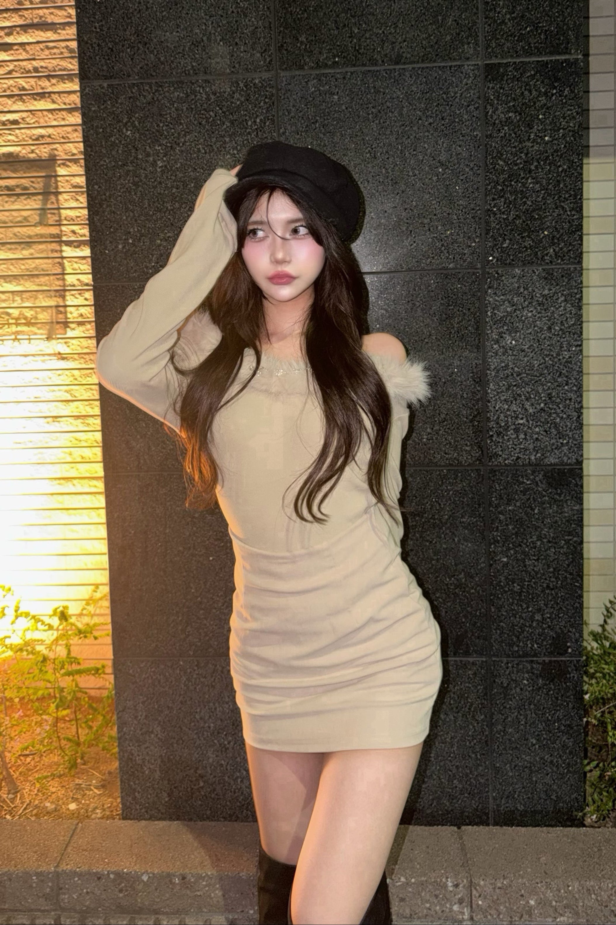 フェイクファーカットソー KR12319