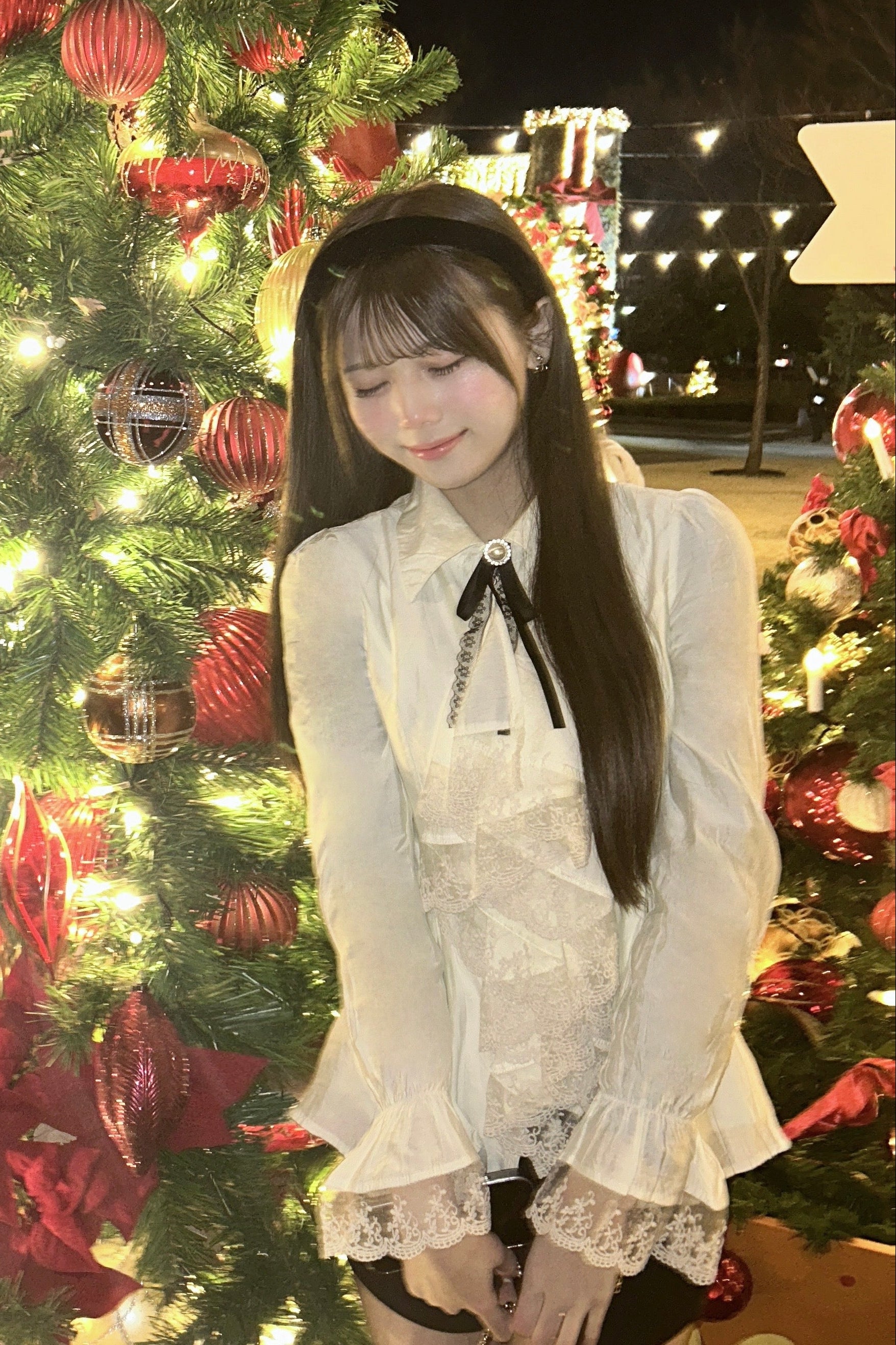 スリーブレースサテンブラウス KR13382