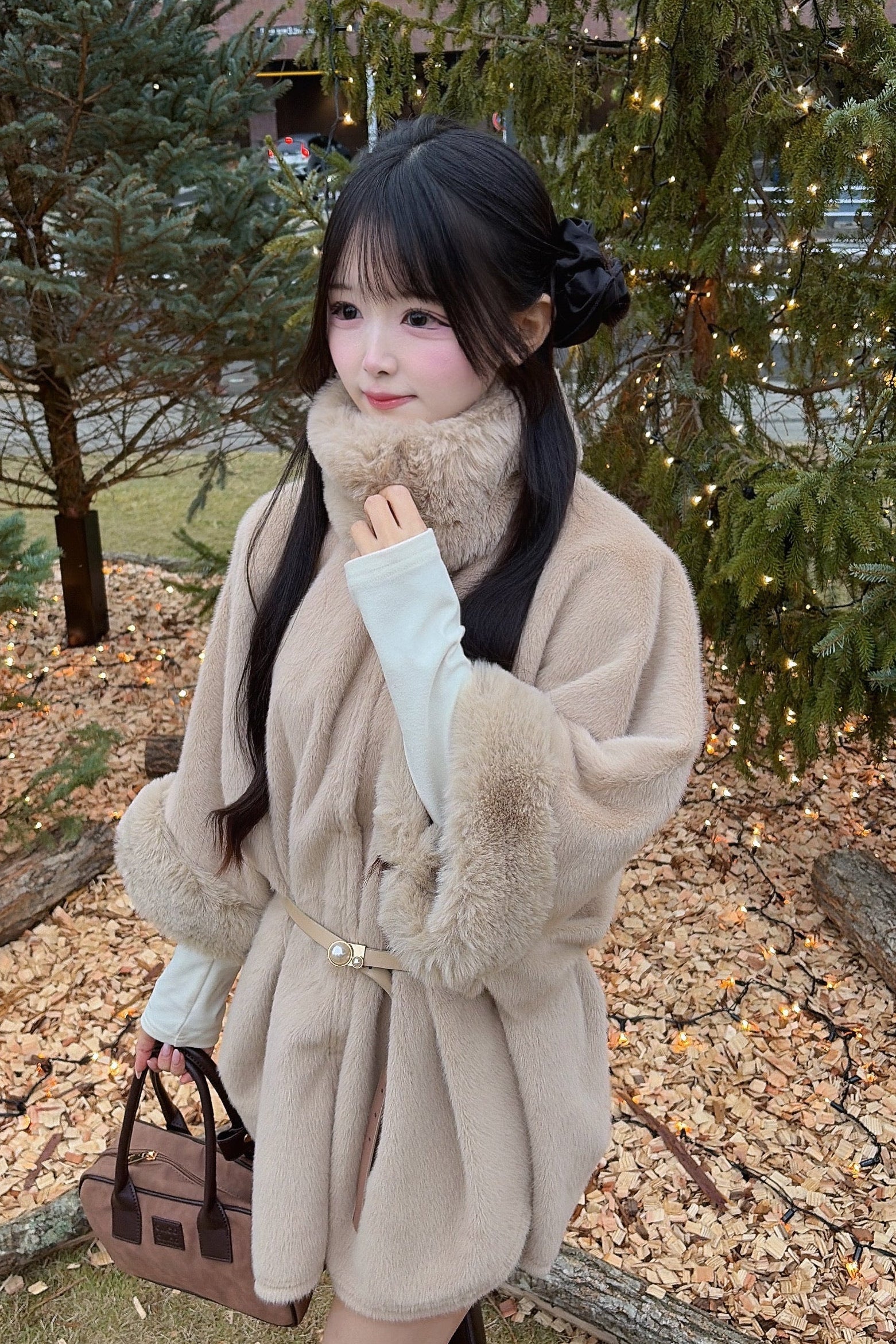 スリーブファーポンチョコート KR30204