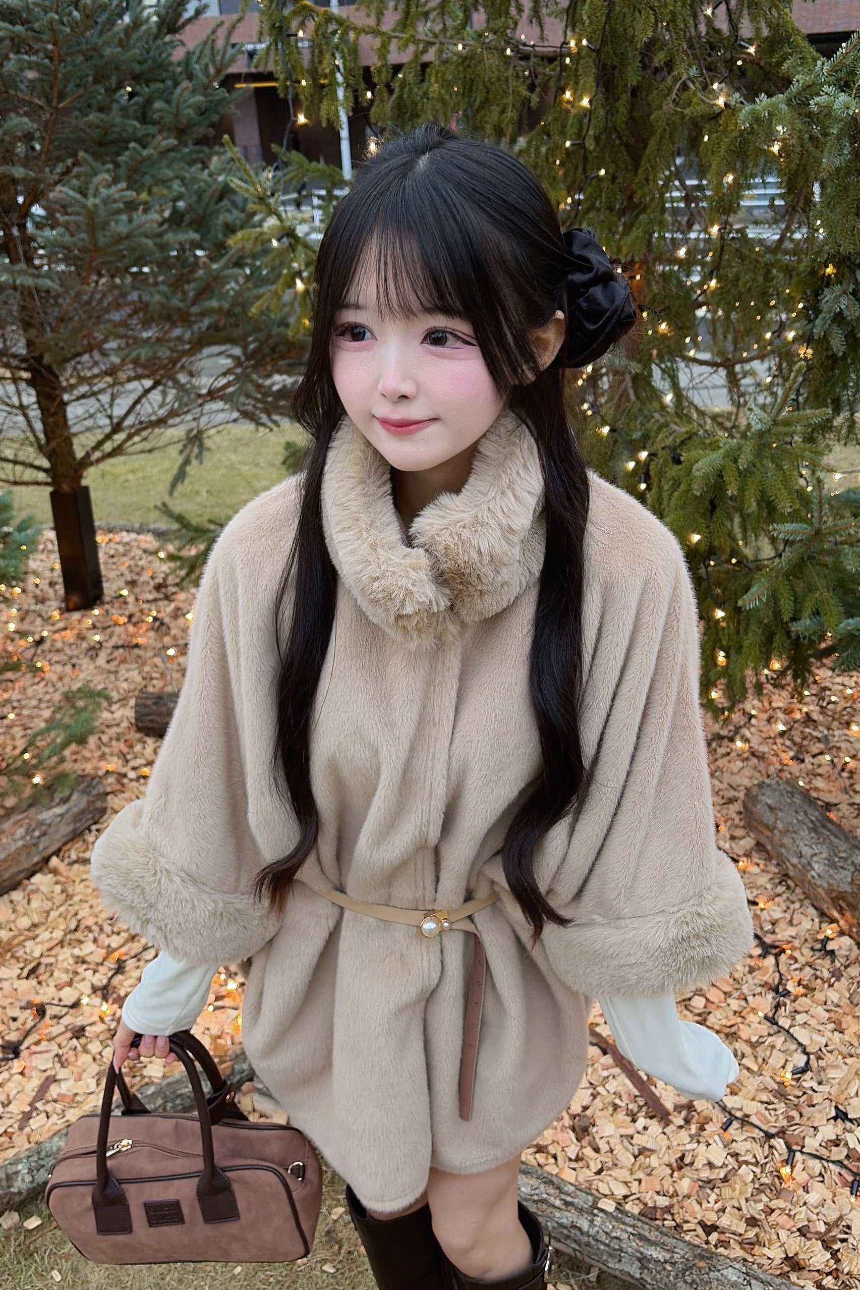 スリーブファーポンチョコート KR30204