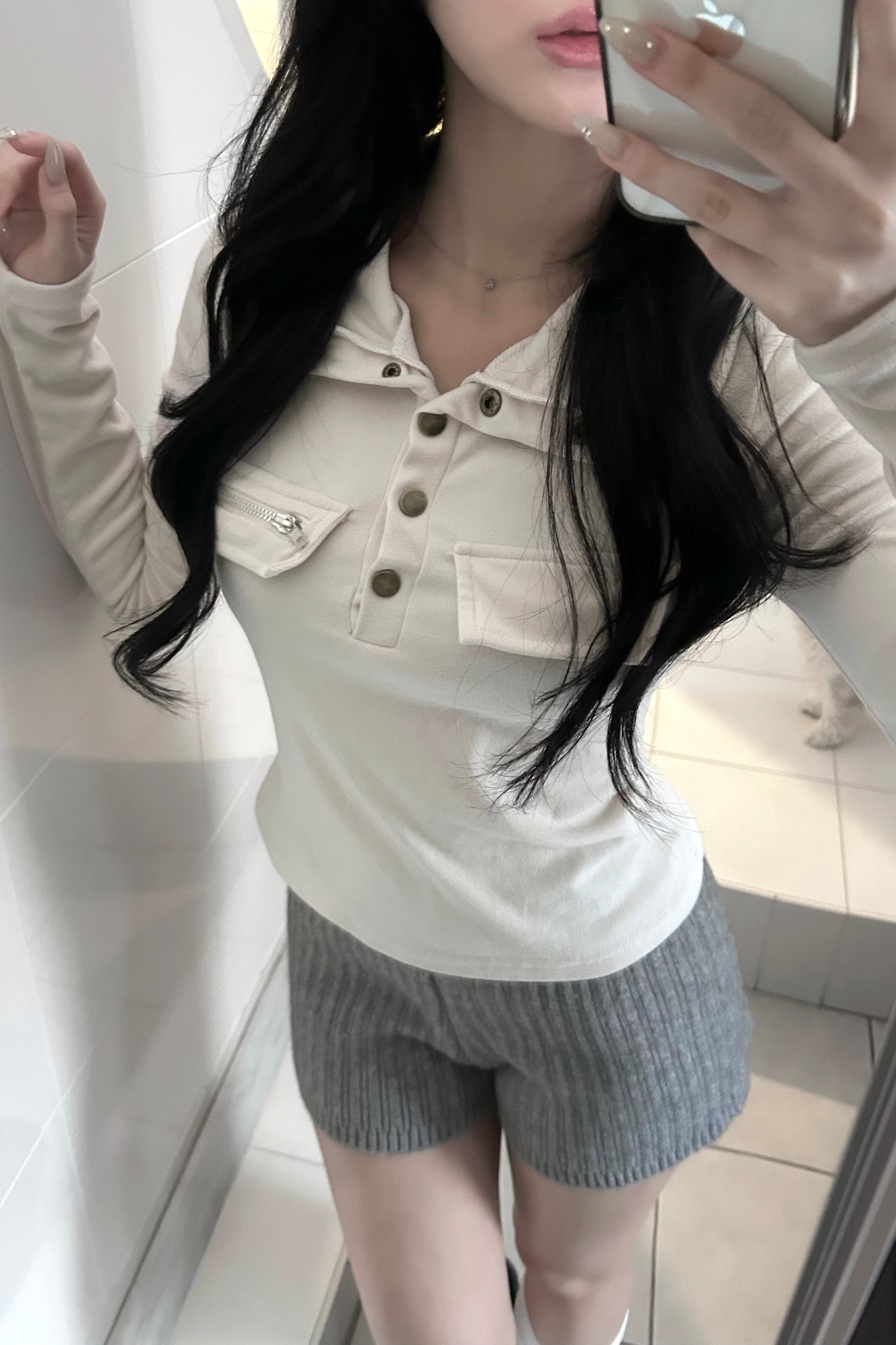 ボタンタートルネックトップス KR14589