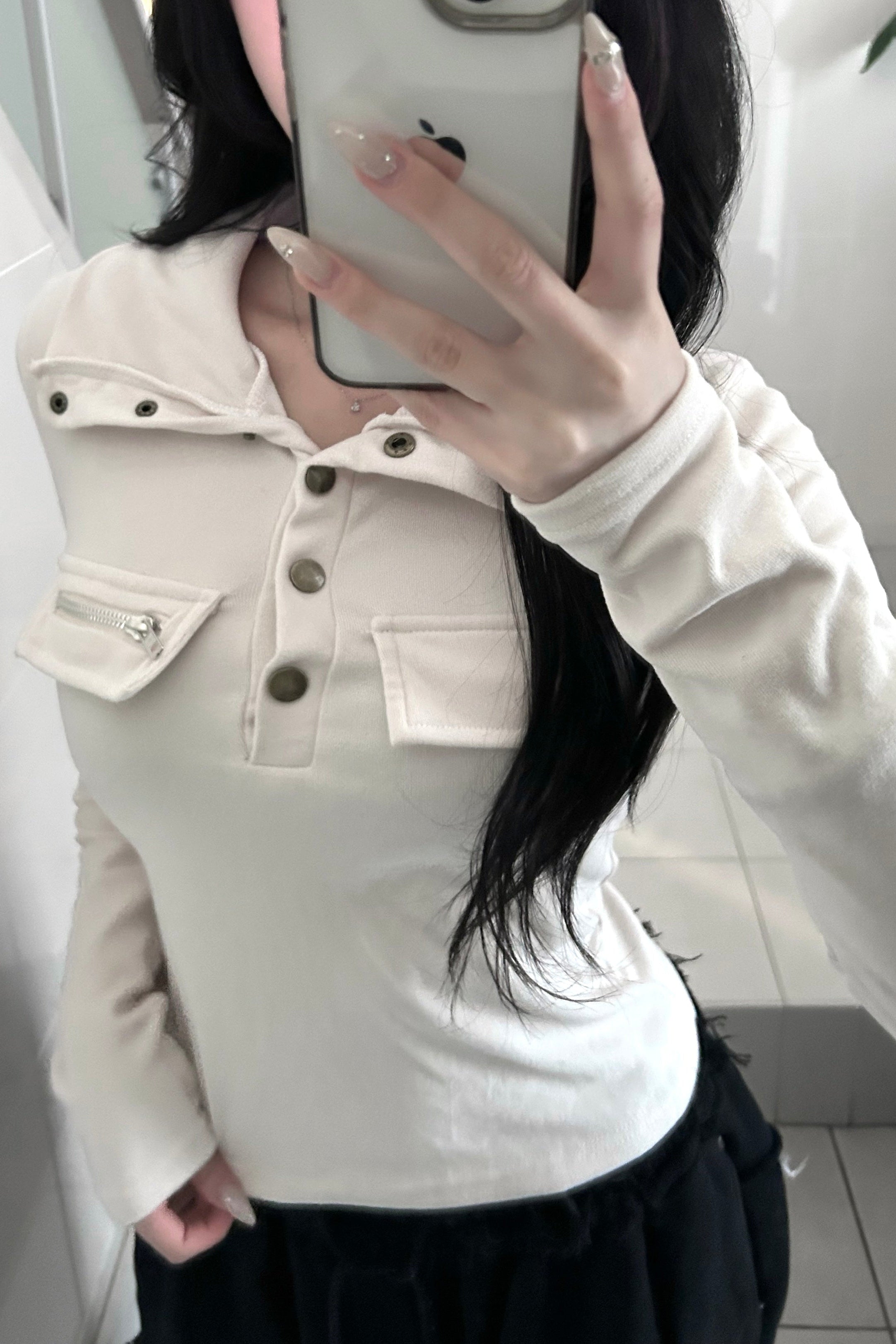 ボタンタートルネックトップス KR14589