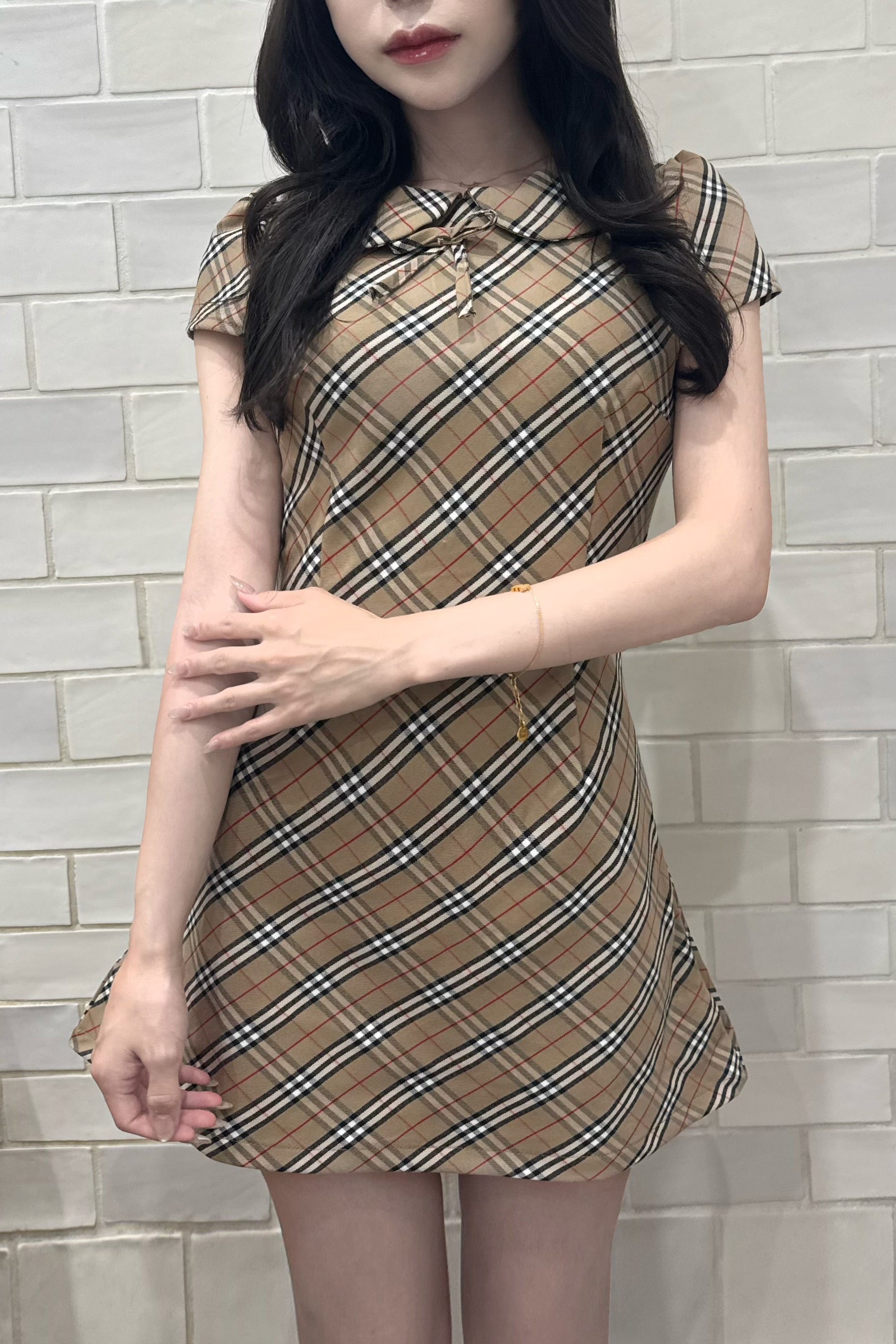 ベージュチェックワンピース KR15105
