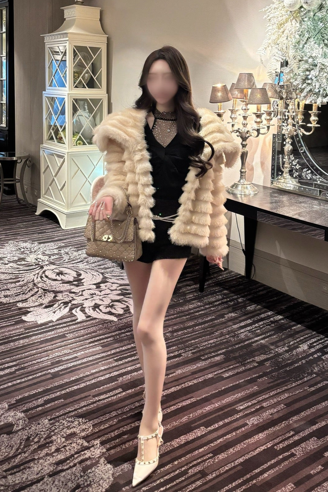 ラグジュアリーワッフルファーコート KR30375