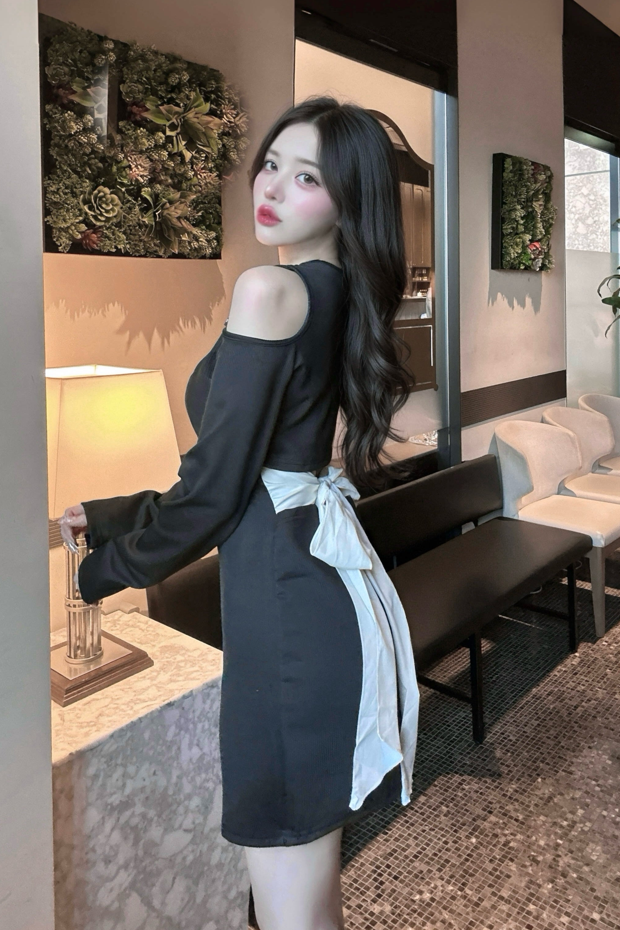 バックオープンリボンワンピース KR14266