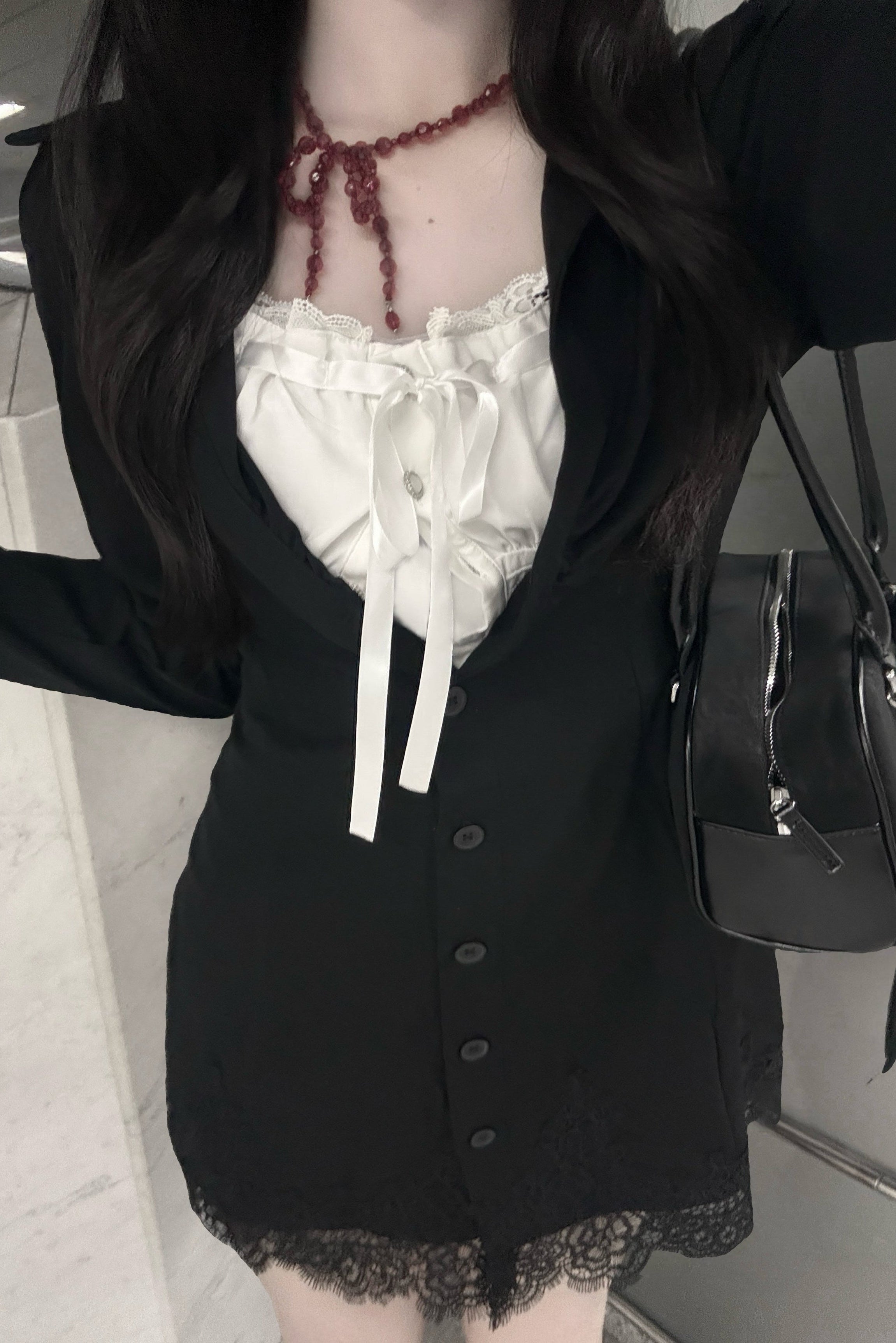 フロントボタンレースシャツワンピース KR14048