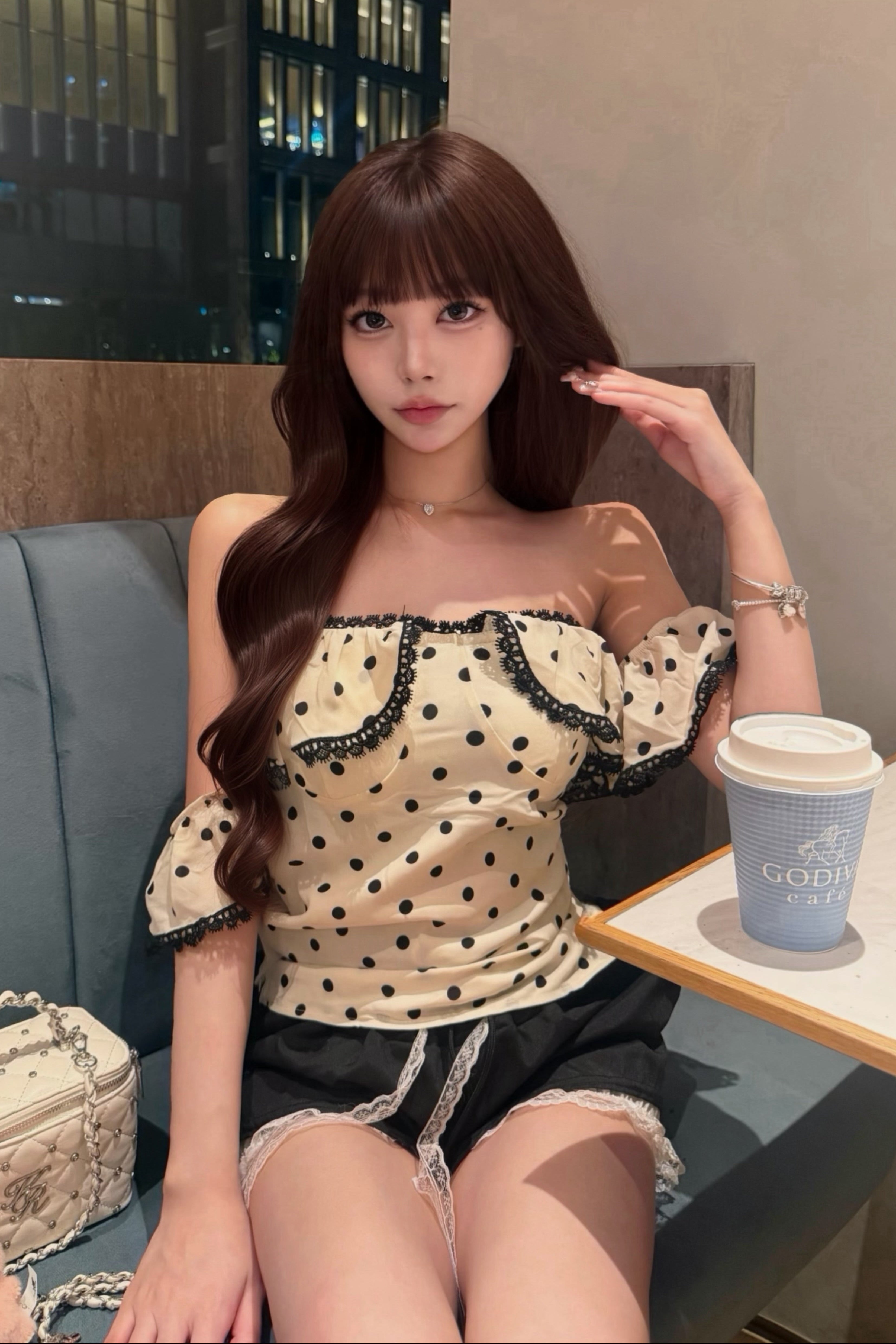 ドットフリルオフショルダーブラウス KR14546