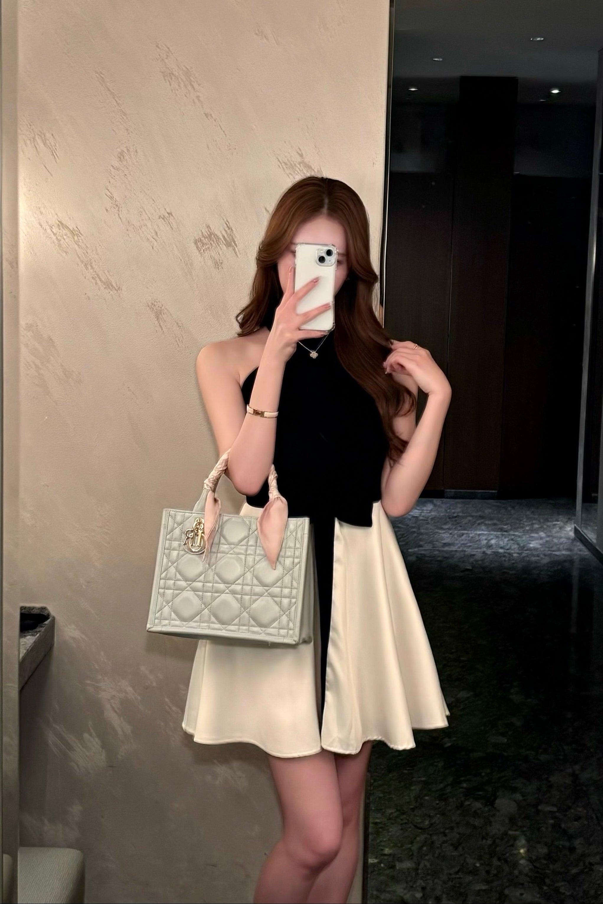 ホルターネックバイカラーリボンワンピース KR14479