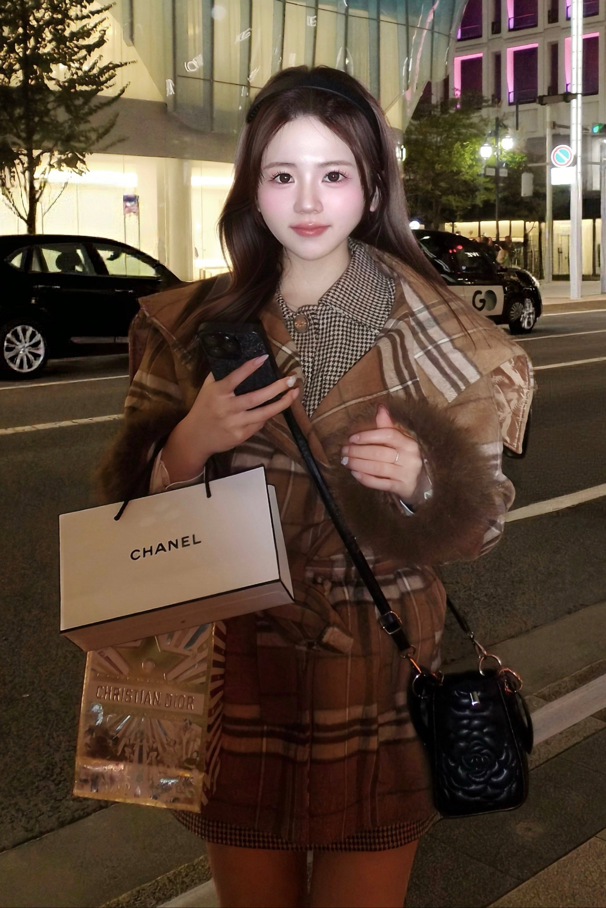 スリーブファーチェックコート KR30108