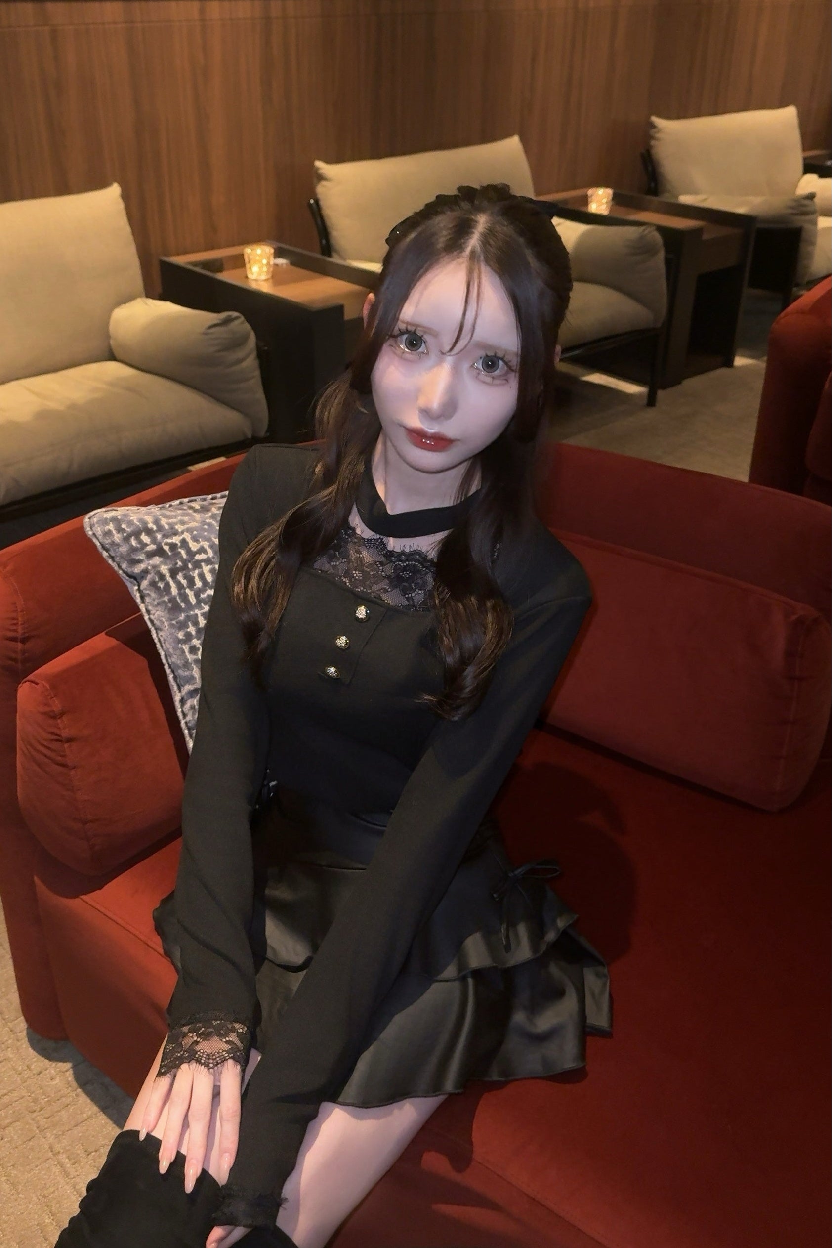 フロントボタンレースデザイントップス KR13879