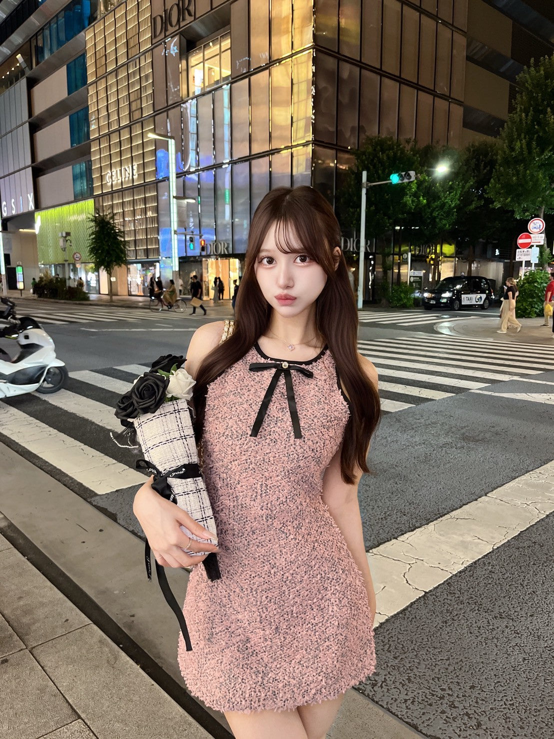 フロントリボンツイードワンピース KR10935