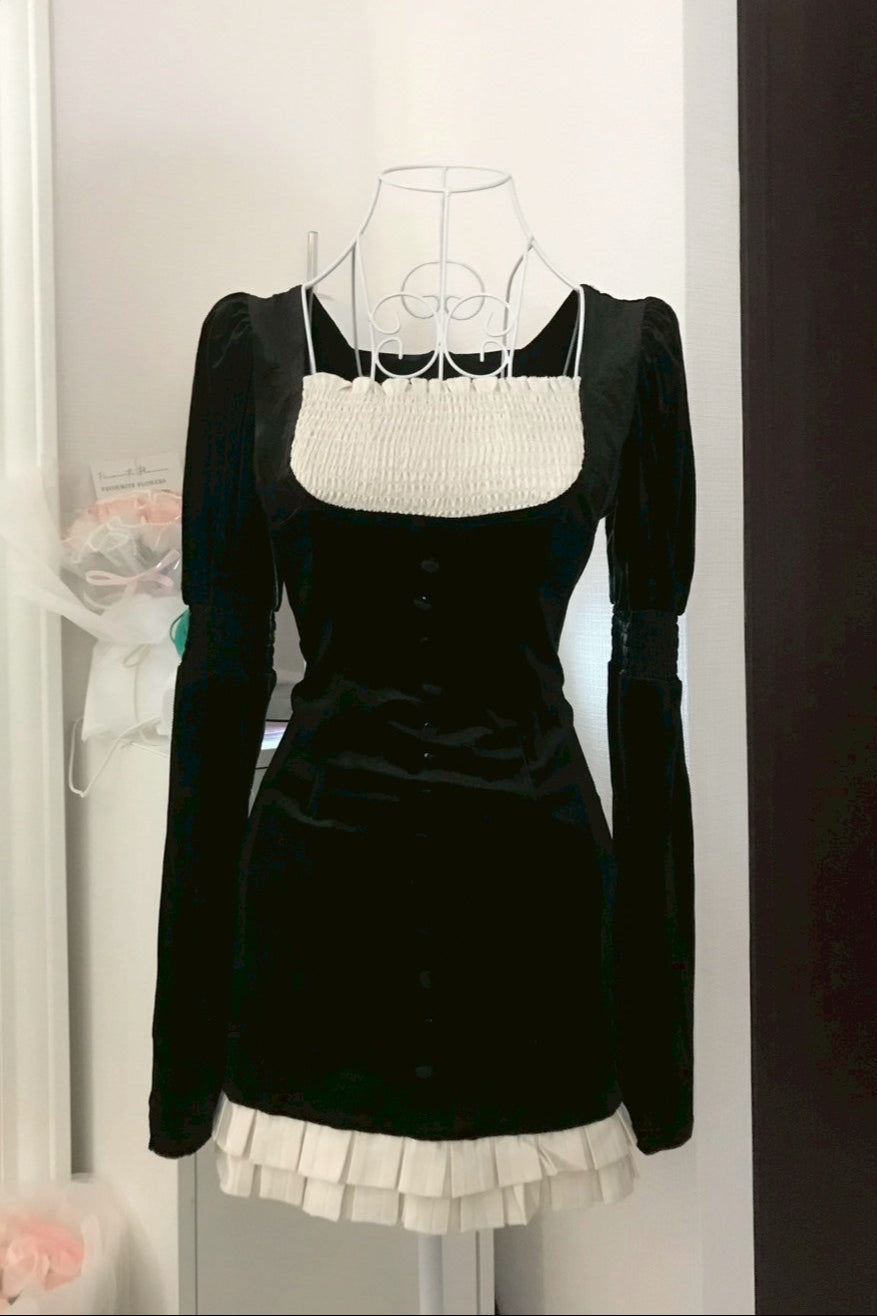 velvet black one-pice KR10085