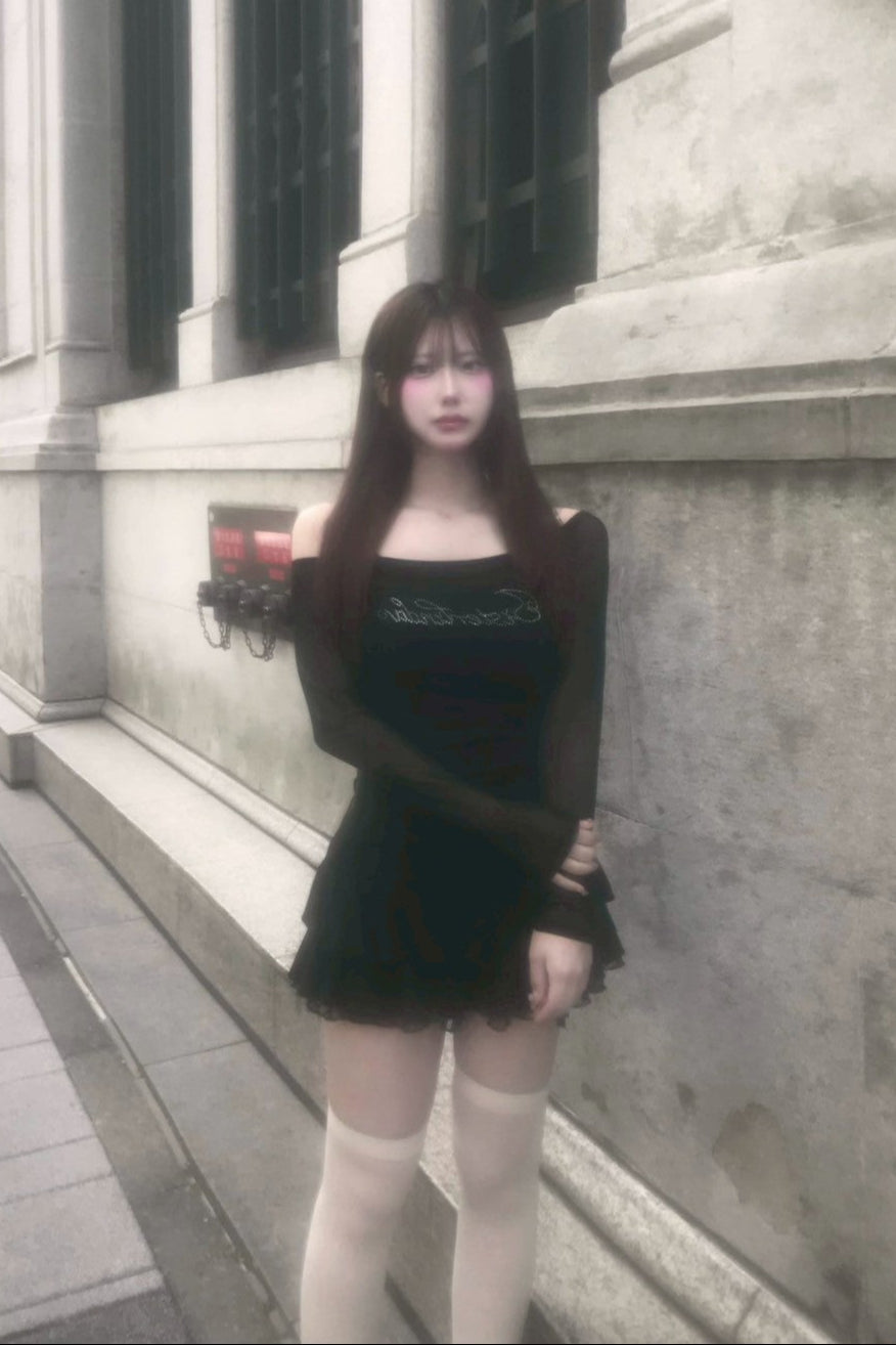 see-through glitter logo long T-shirt KR10089
