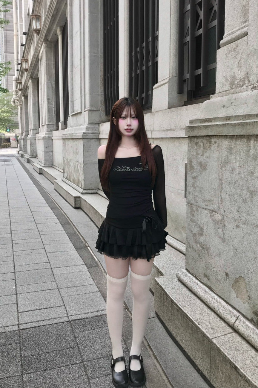 sweet ribbon layerd skirt KR10087