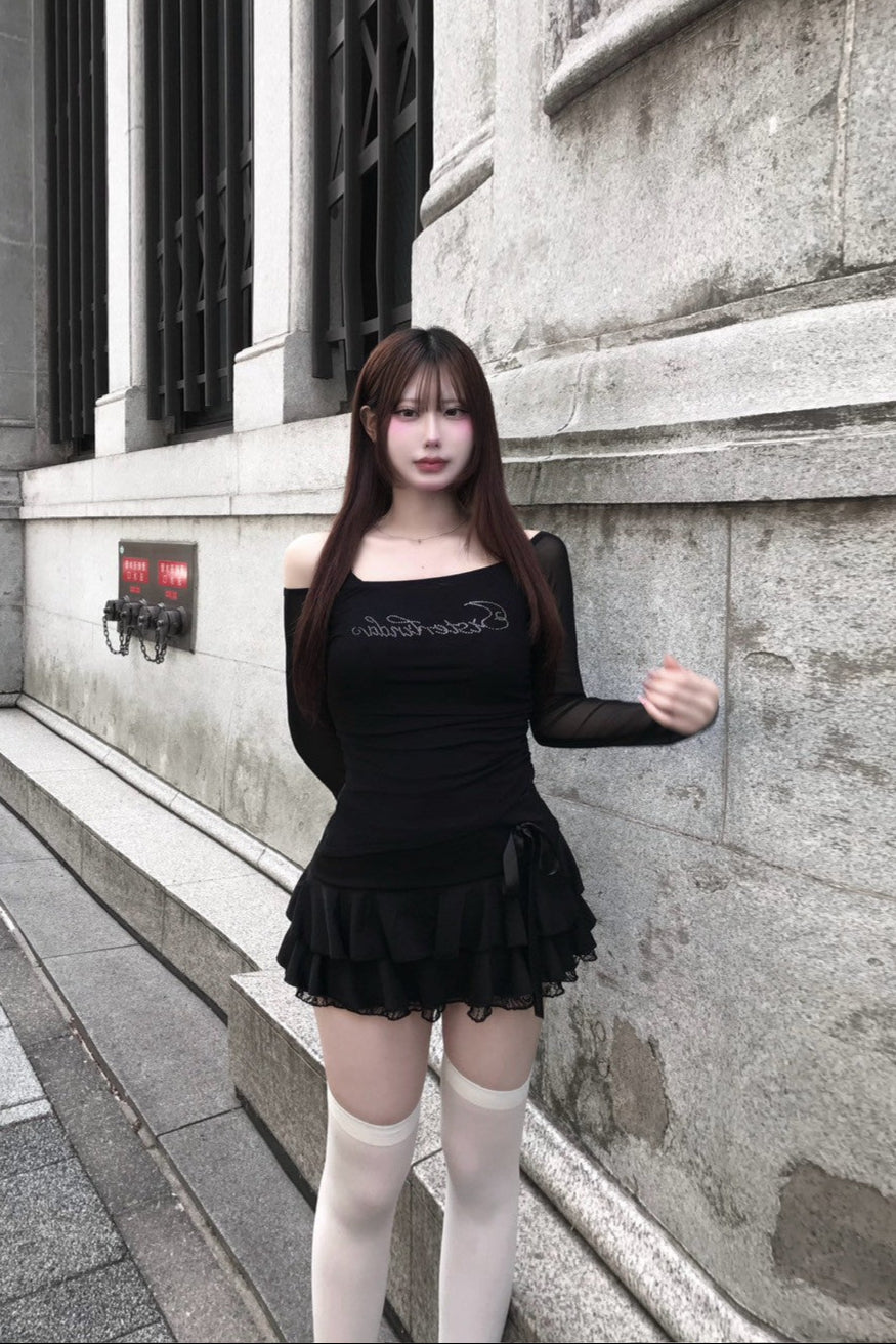 see-through glitter logo long T-shirt KR10089