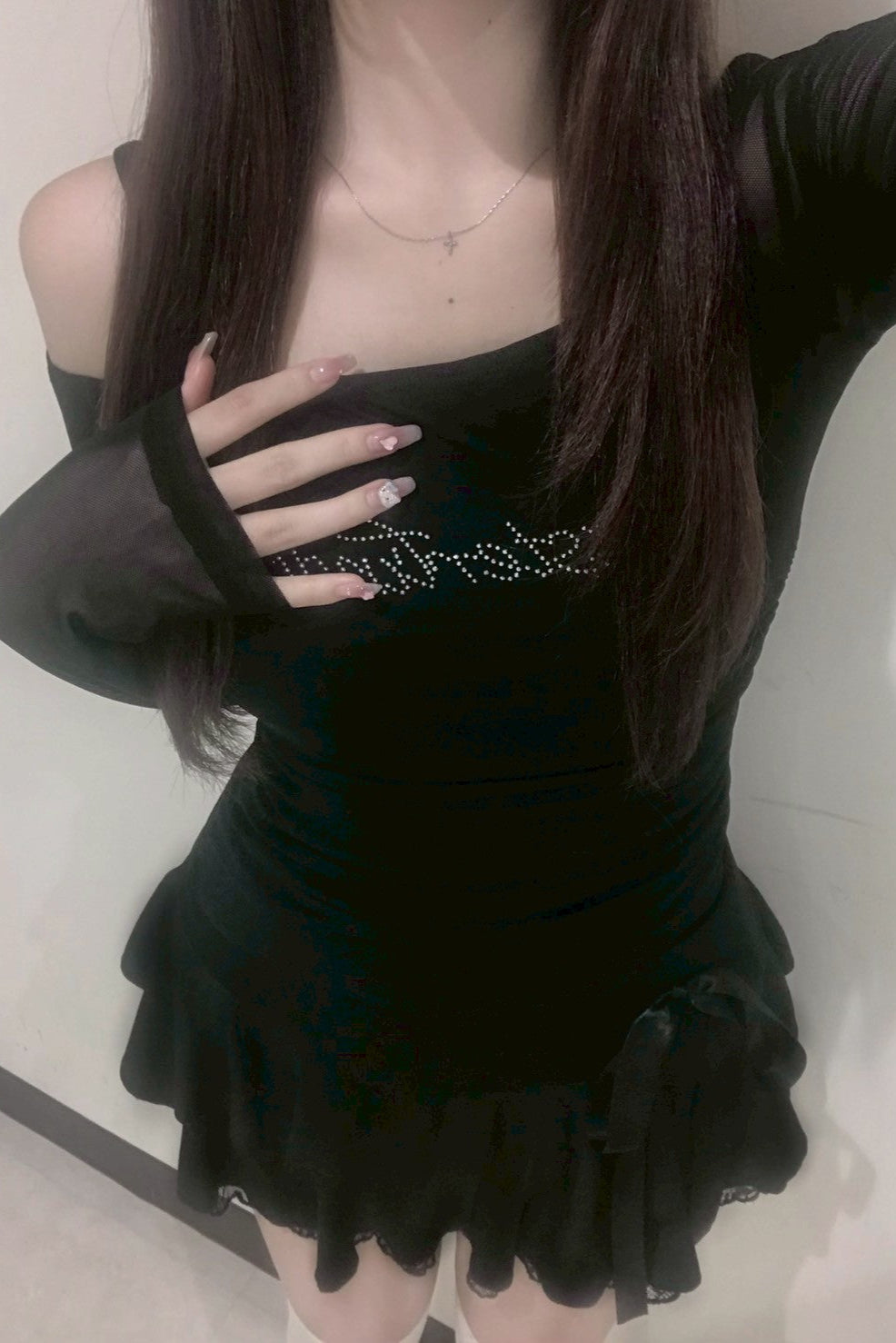 see-through glitter logo long T-shirt KR10089