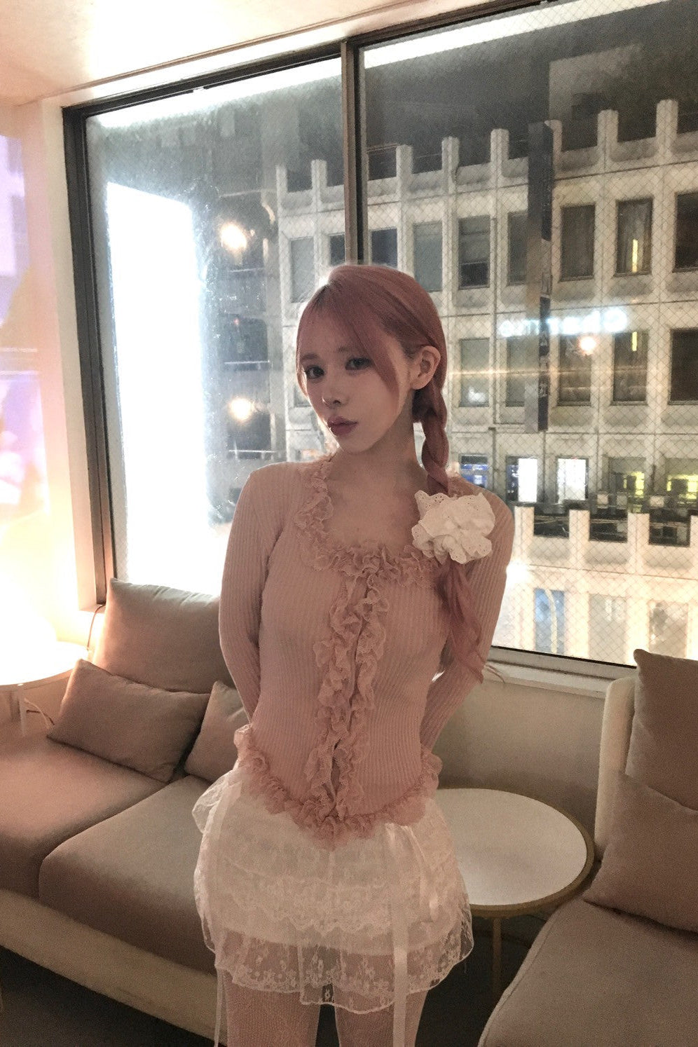 lace up u-neck tops KR10142