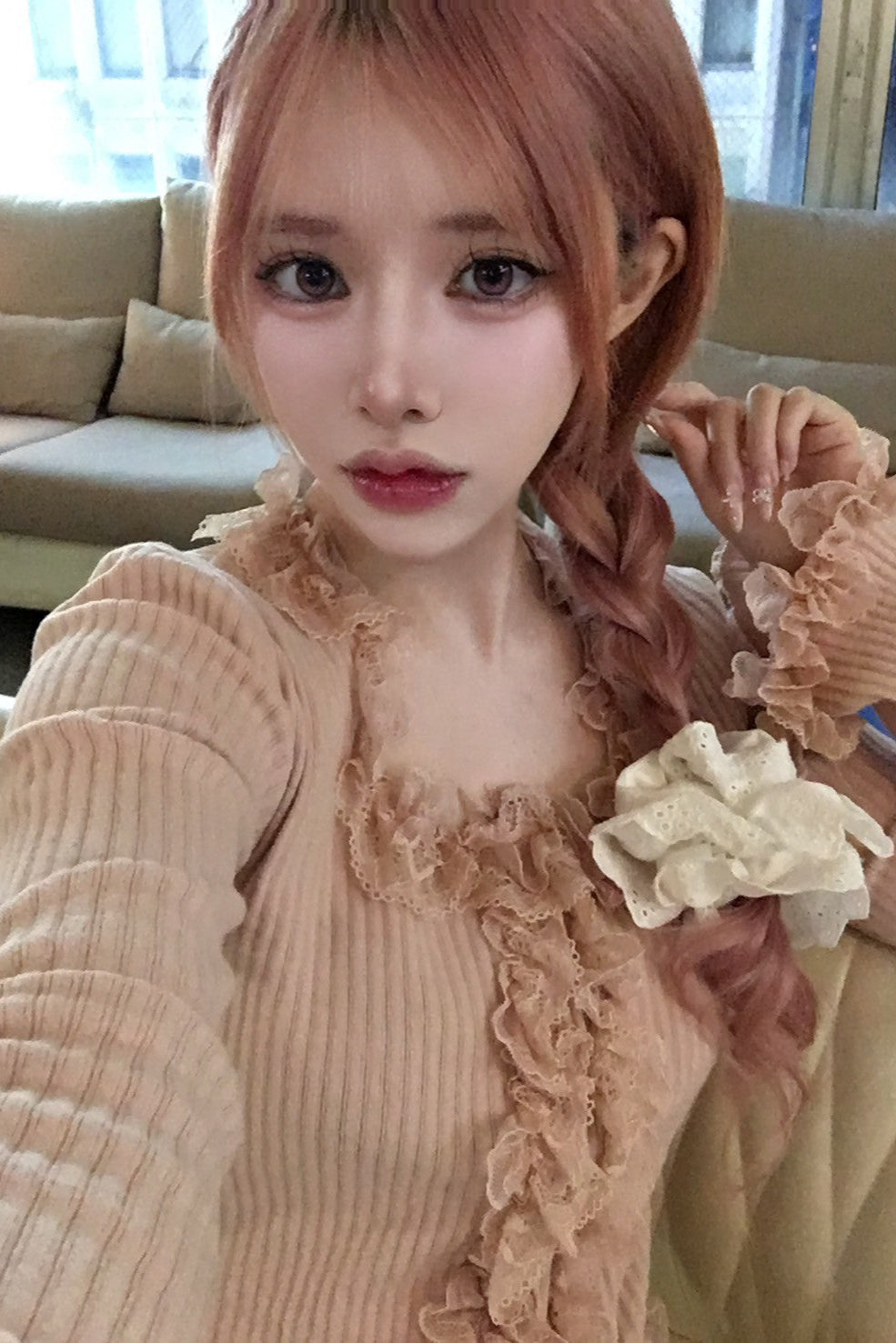 lace up u-neck tops KR10142