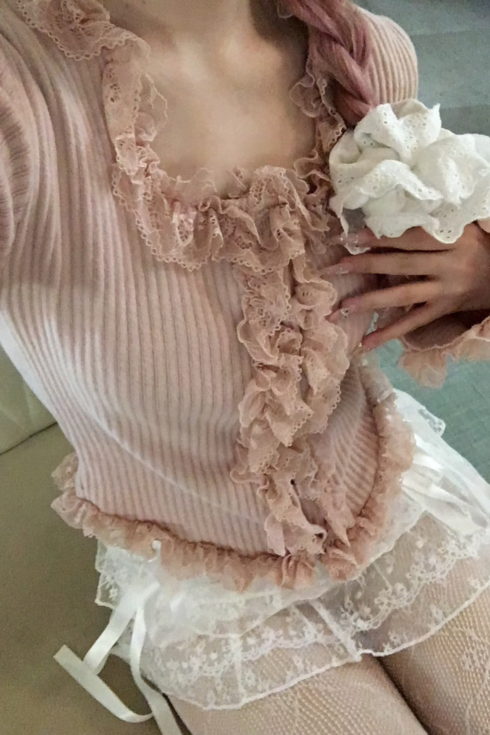 lace up u-neck tops KR10142