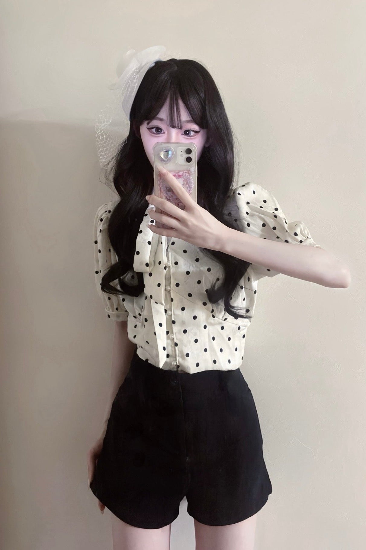 ドットリボンパフスリーブトップス KR10285