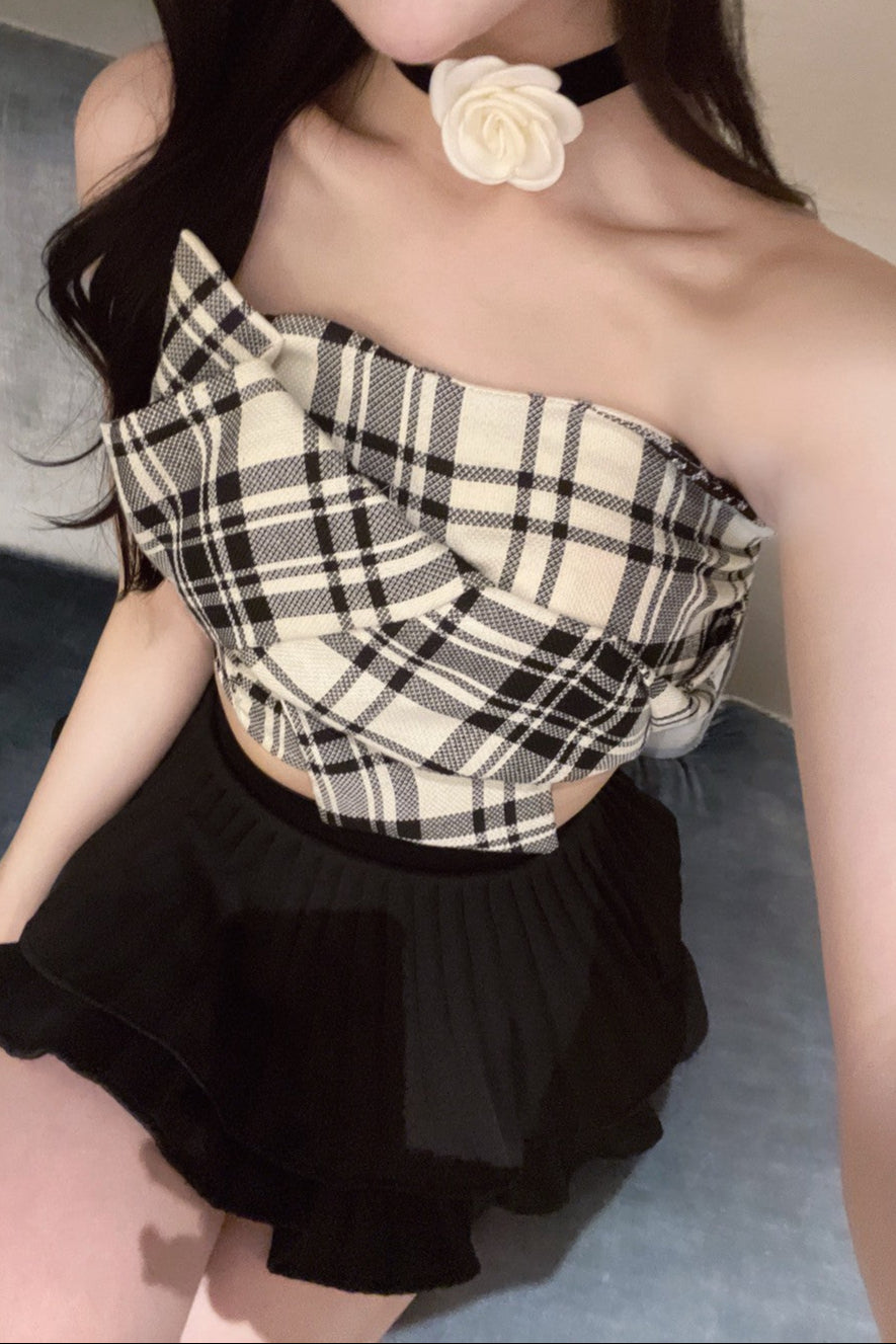 ブラックチェックリボントップス KR10370