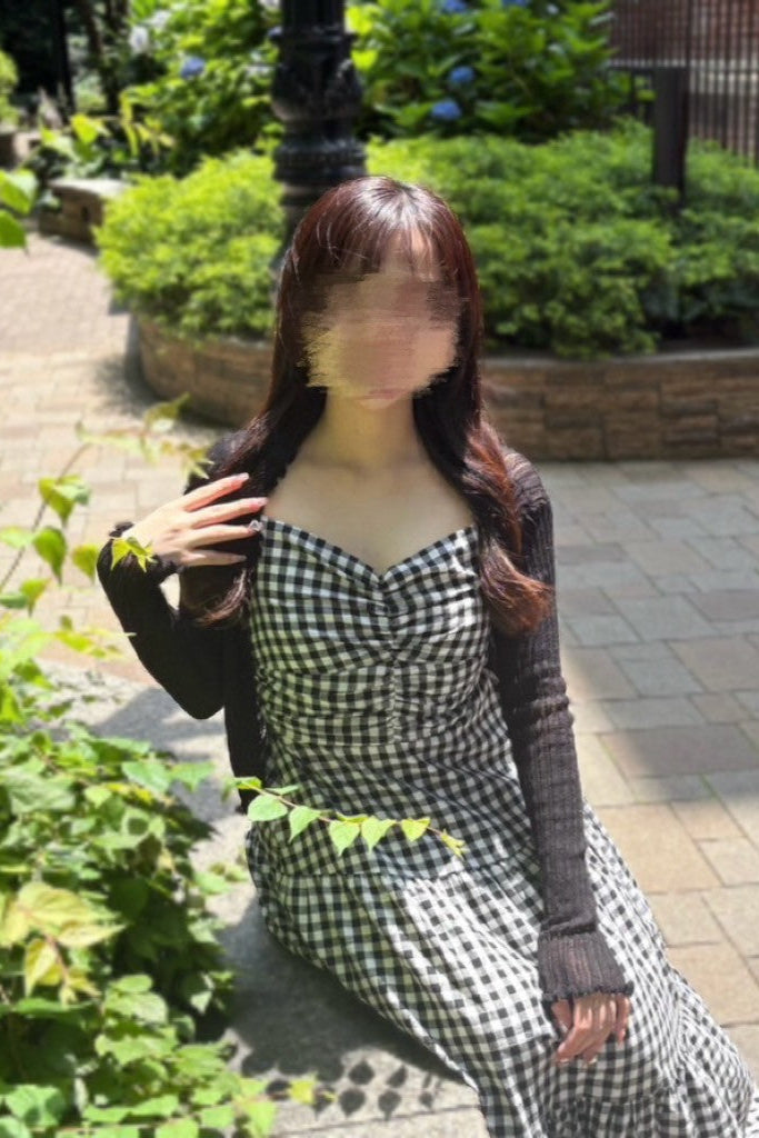 ブラックロングチェックワンピース KR10855