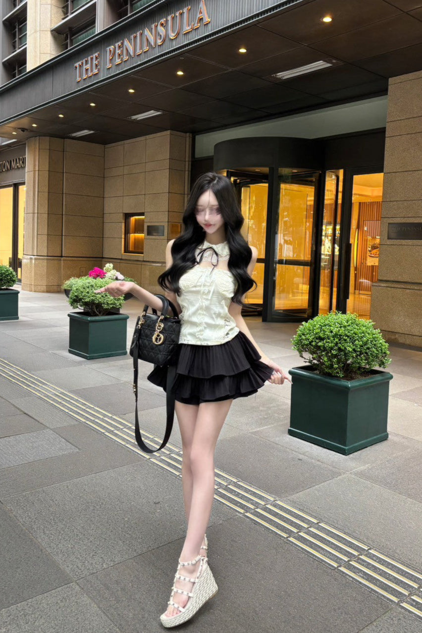 オフショルダーレースリボンキャミソール KR10097