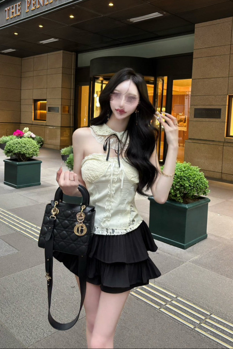 オフショルダーレースリボンキャミソール KR10097